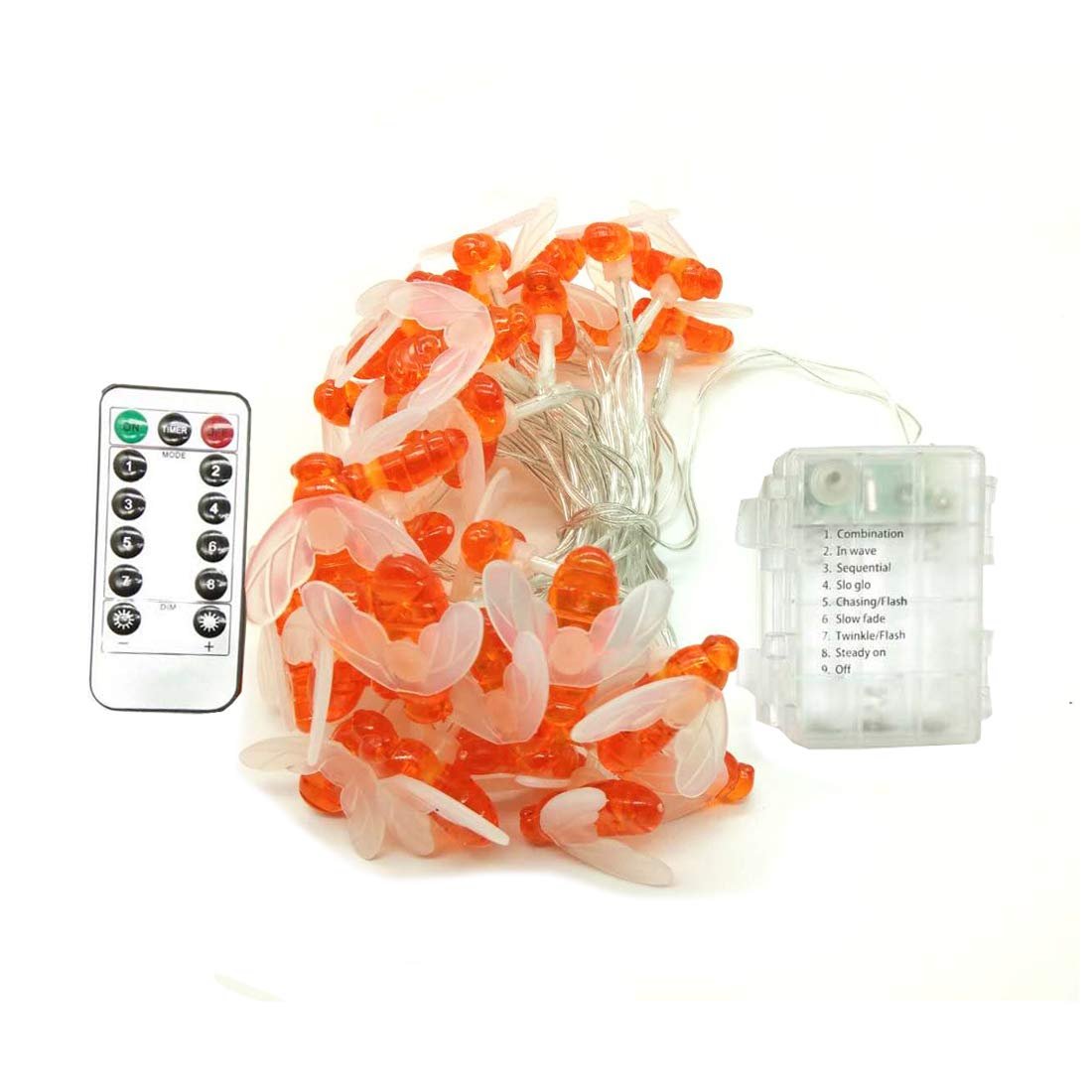 Dreamworth Remote Bee String Lights, 40 LED, 19.5Ft, Battery Operated, Warm White, Model LT0052NW-40led for Garden Decoration