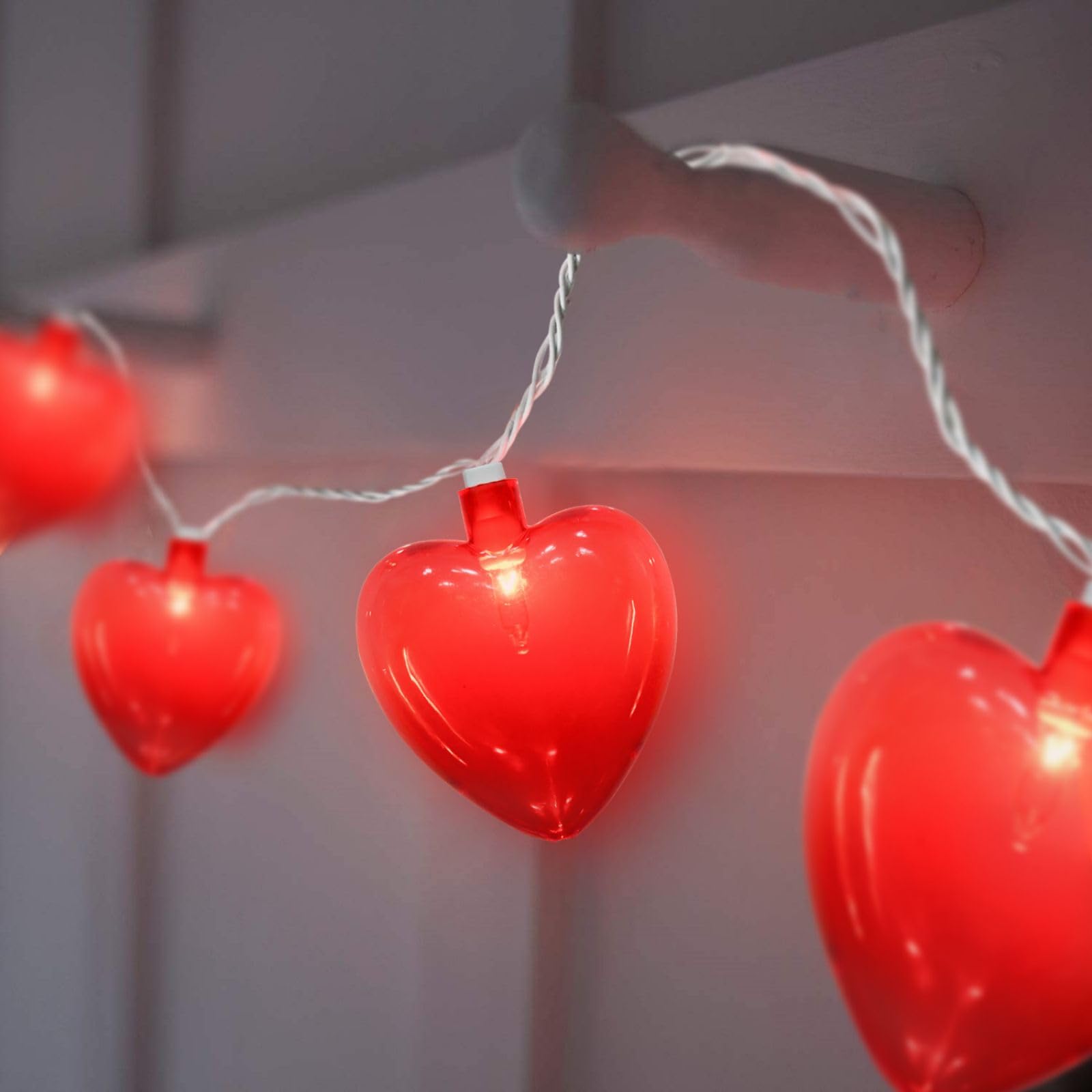 Pallerina Heart String Lights - 10 Red Heart Fairy Lights for Valentines Day, Wedding, Party Decor - 8.5Ft, Plastic