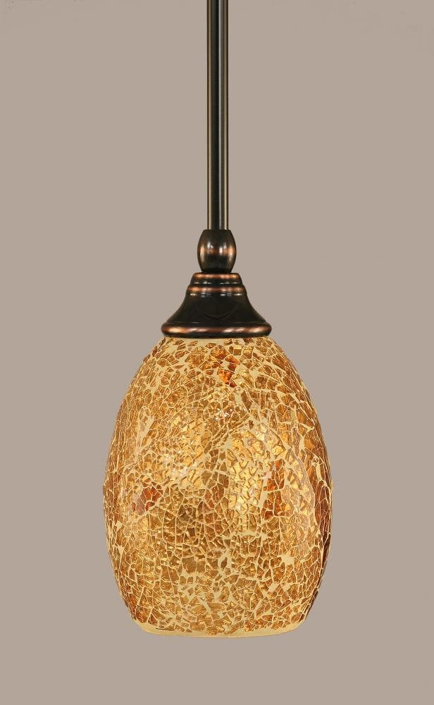 Toltec Lighting 23-Bc-4175 Stem Mini Pendant With Hang Straight Swivel With 5&quot; Gold Fusion Glass, Black Copper Finish
