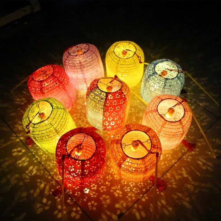 10PCS Paper Lanterns Chinese New Year Spring Festival Lantern 6inches Variety Color with LED Lights  Hanging Valentines Lanterns with Tassels Walking Sticks for Wedding Dinner Birthday Party Decor