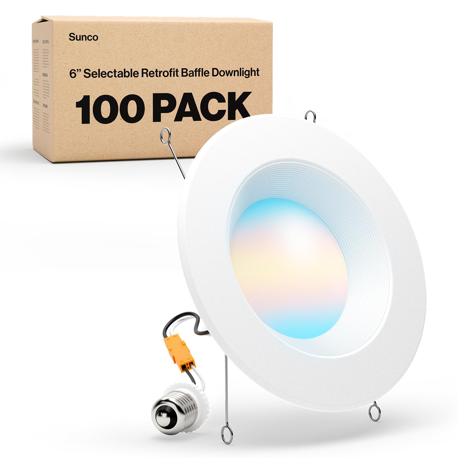 Sunco 100 Pack LED Recessed Lighting 6 Inch, Retrofit Can Lights, 965LM, 13W (100W Equivalent), Selectable CCT 2700K/3000K/3500K