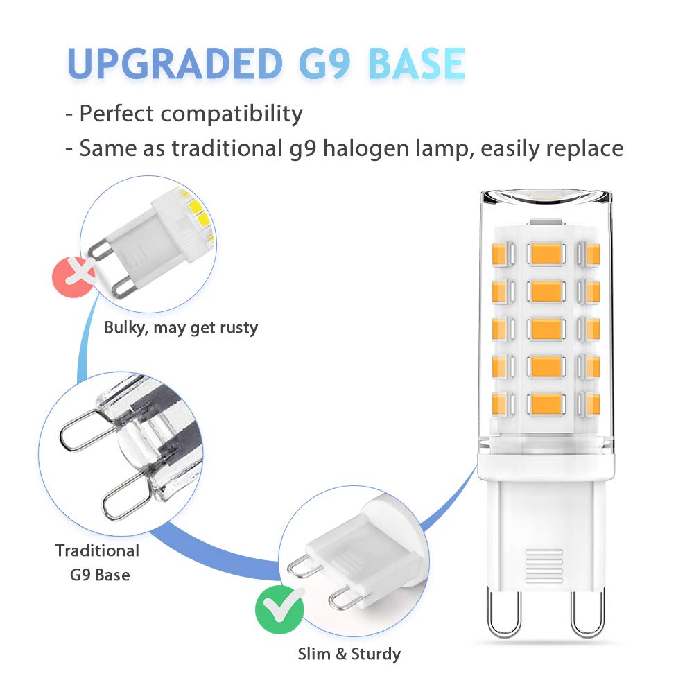 Klg G9 Led Light Bulb 4W 40W G9 Halogen Replacement,G9 Bi Pin Base Bulbs,G9 Led Bulbs Warm White 3000K 400Lm Ac120V,360 Beam Ang