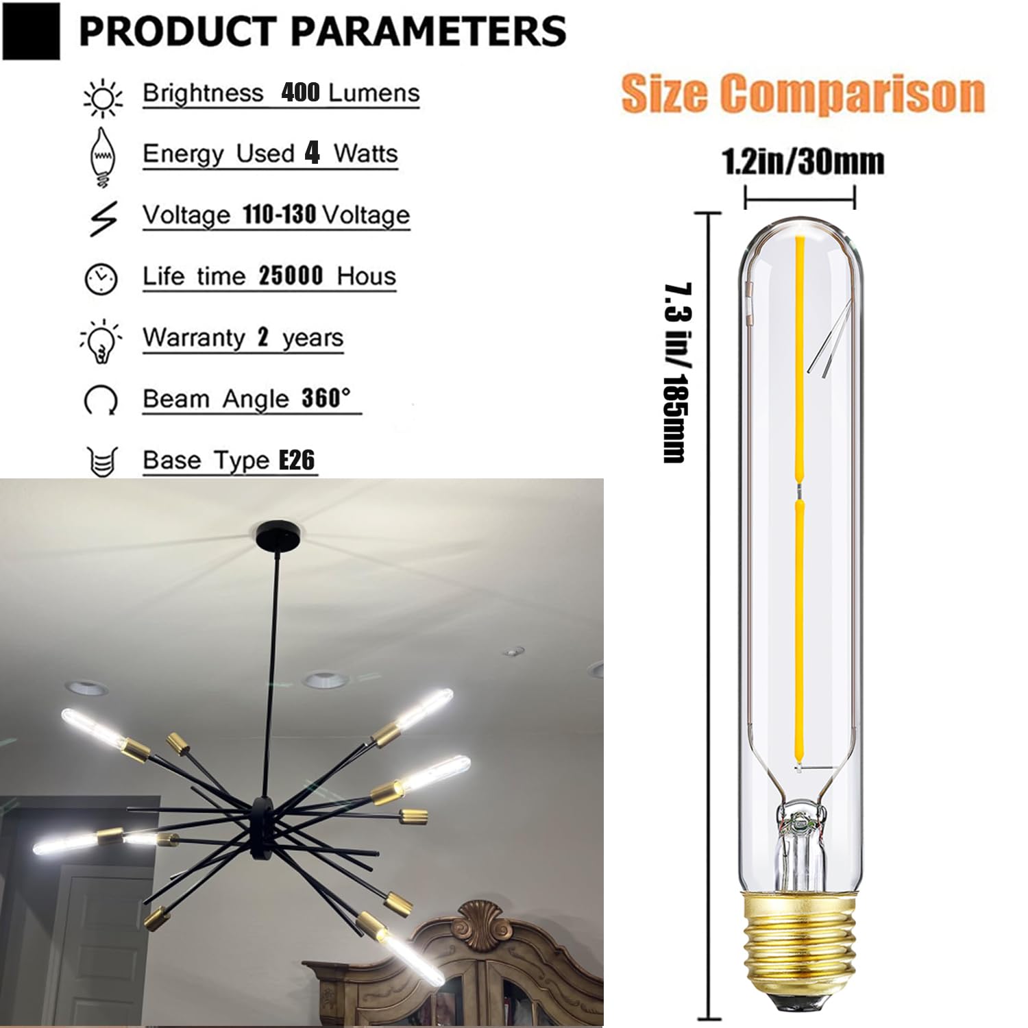 Lvye T10 Led Bulb 4W Equal E26 Led Bulb 40 Watt Dimmable Neutral White 4000K E26 Edison Bulb Ac120V 400Lm Tubular Light Bulb T9