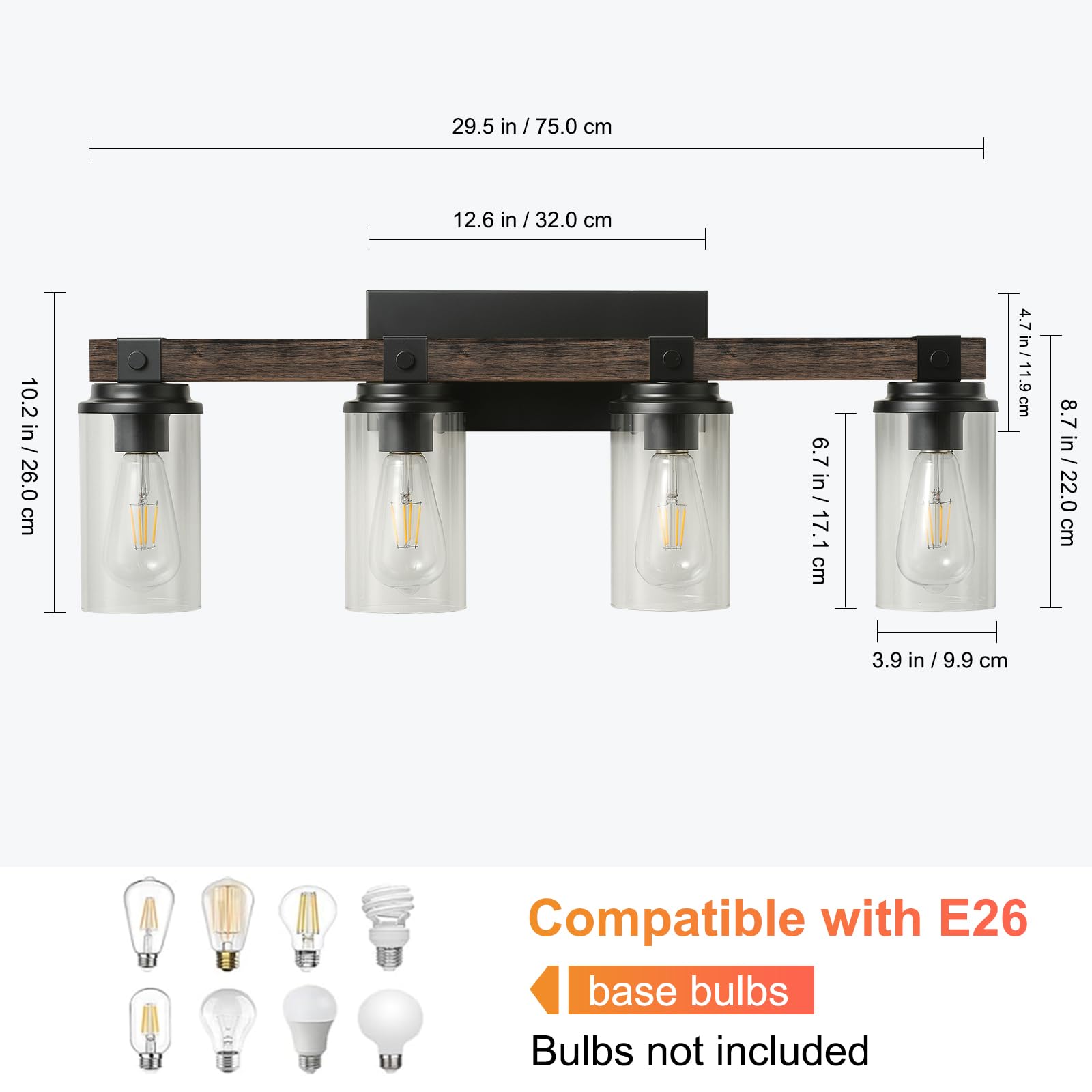 Goyeel 4-Light Farmhouse Bathroom Vanity Light - Rustic Wooden Sconces For Mirror & Hallway