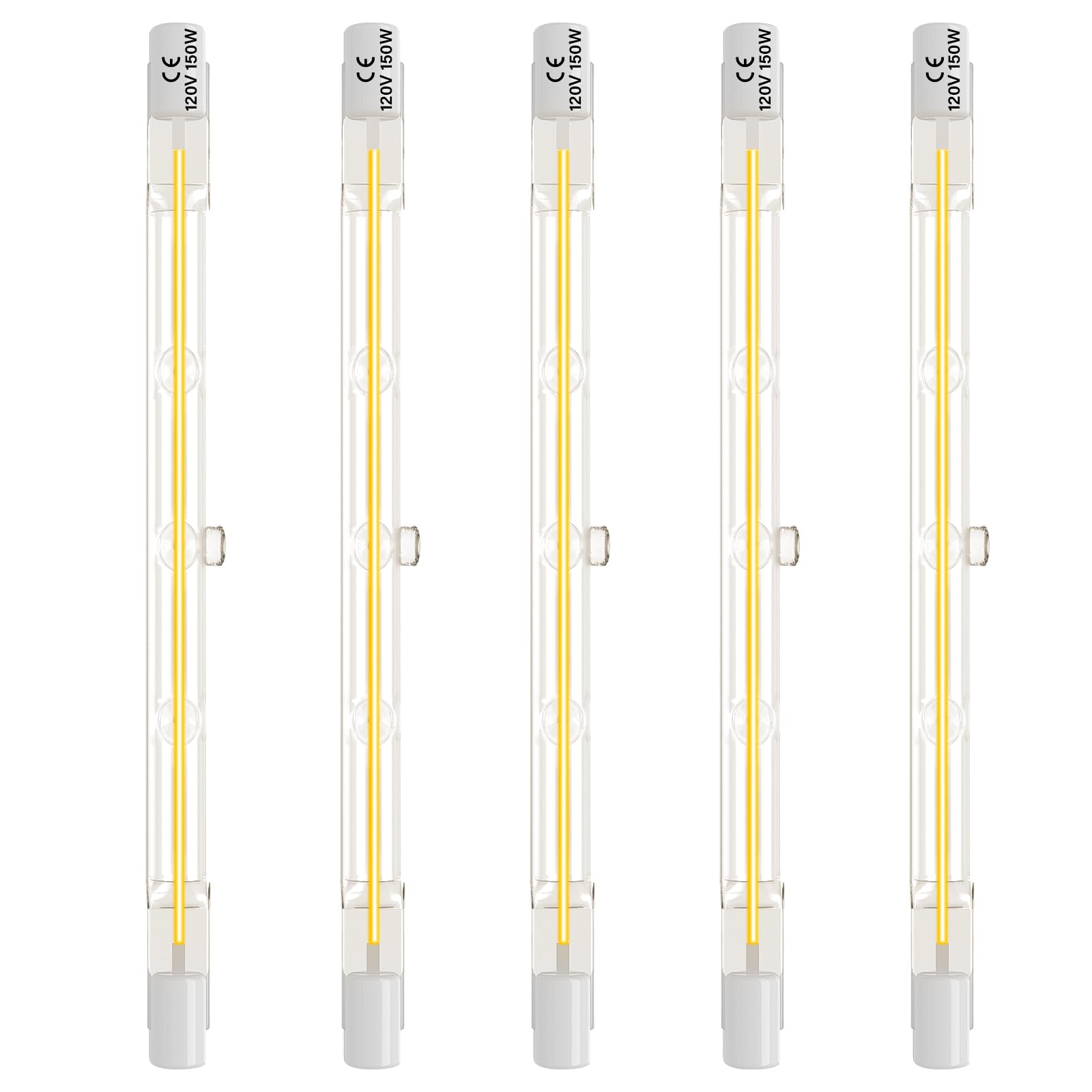 Lacnooe R7S Halogen Light Bulbs 150W 120V  118mm J-Type T3 Bulbs 150 watt  4.7-Inch Long Double Ended Filament Flood Lights Quartz Tube Lamps for Work  Security  Landscape Lights  Dimmable  5 Pack