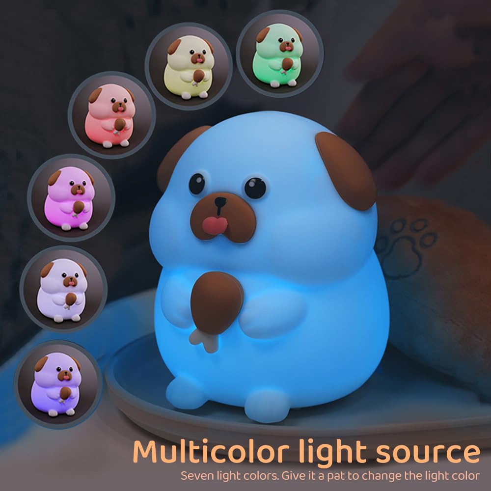 S Nmt Cute Dog Silicone Night Light 7 Colors Changeable 3 Brightness Rechargeable Timing Sleeping Lamp Kawaii Cordless Night Lig