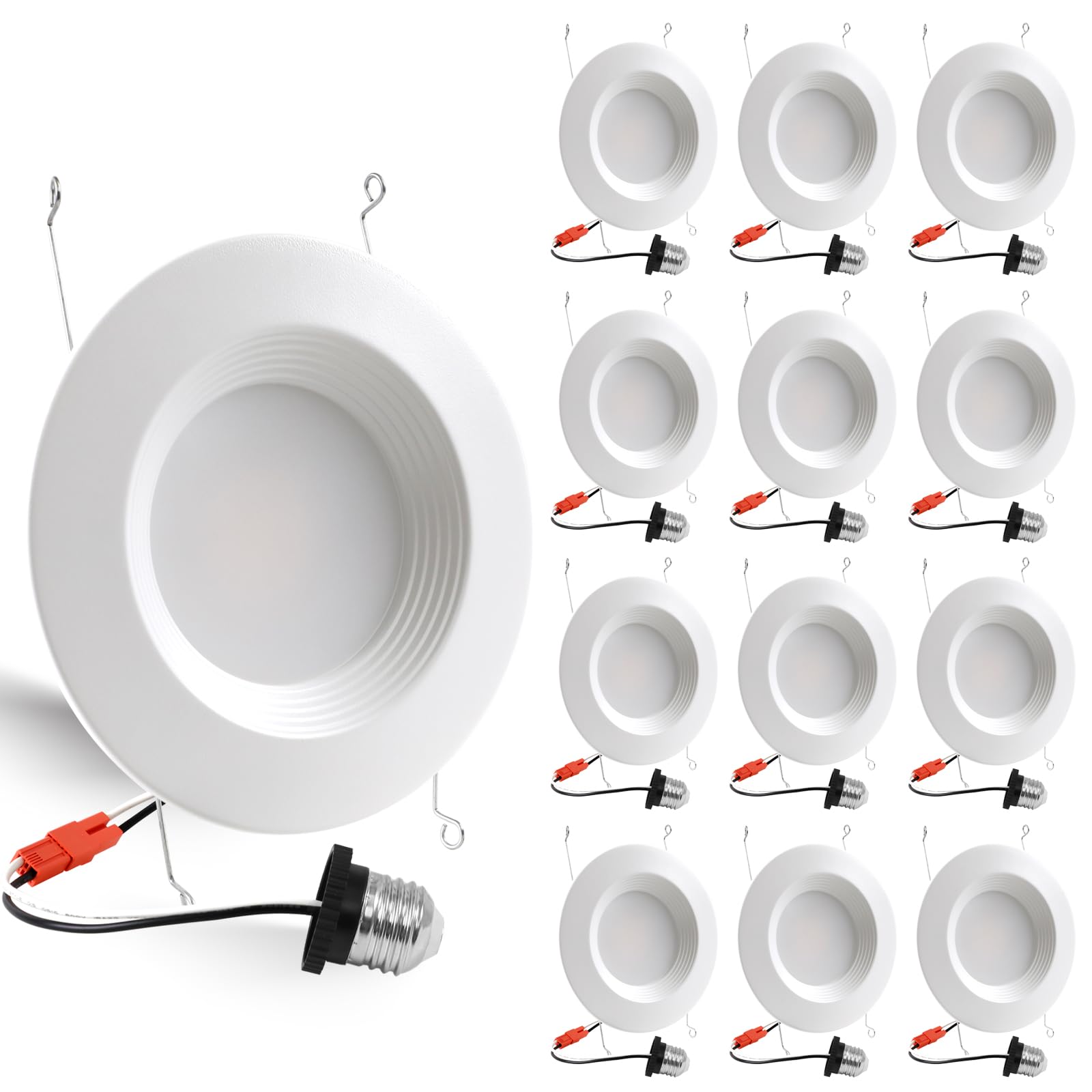 Energetic 5/6 Inch Led Recessed Lighting Can Light, Dimmable Downlight, 12W=150W, Warm White 3000K, 1000Lm, Ic Rated & Etl Listed, Simple Retrofit Installation, Baffle Trim, Wet Rated, 12 Pack
