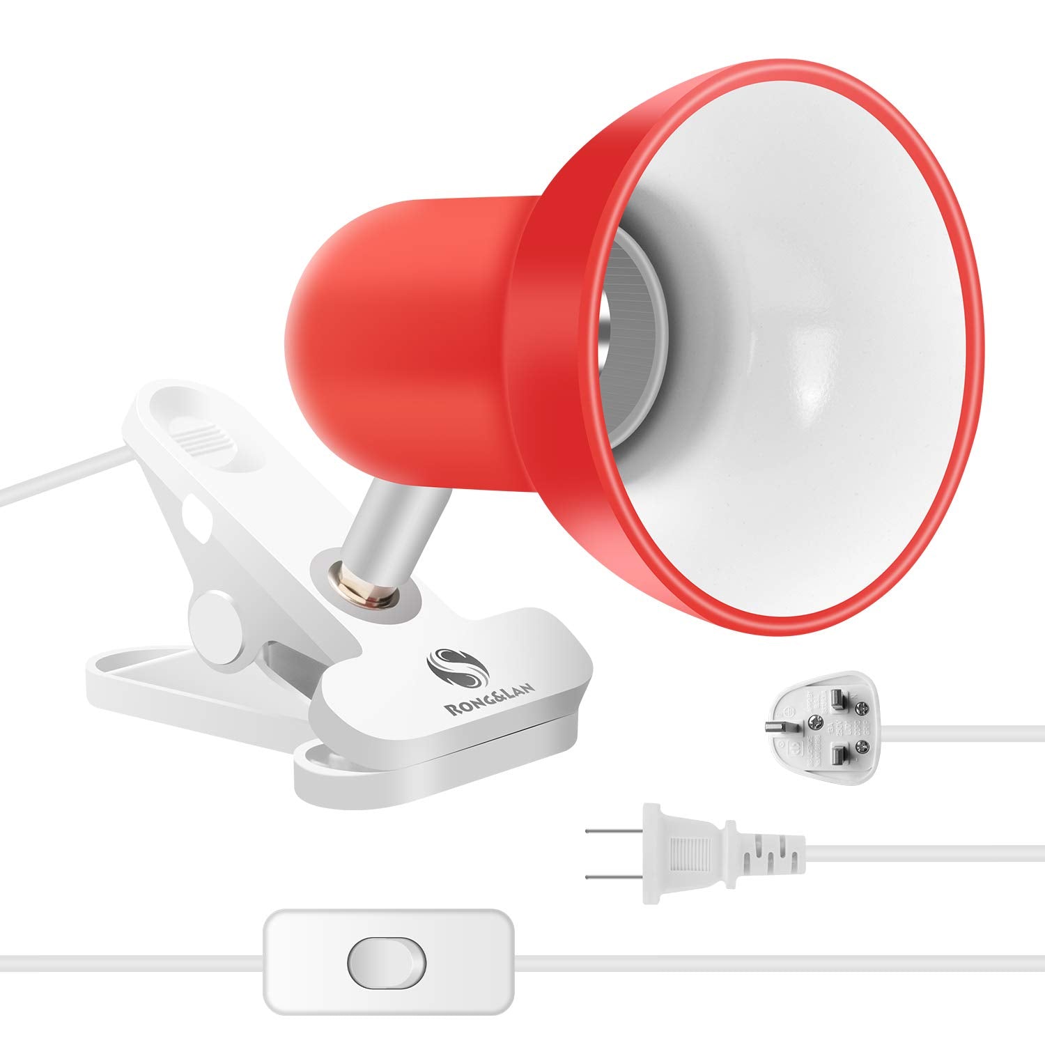 Sun-Rising Clip on Lamp - 360° Rotation, Portable Book Reading Light, 4.53inx4.53inx3.5in, Metal, Red, Model SUN-88