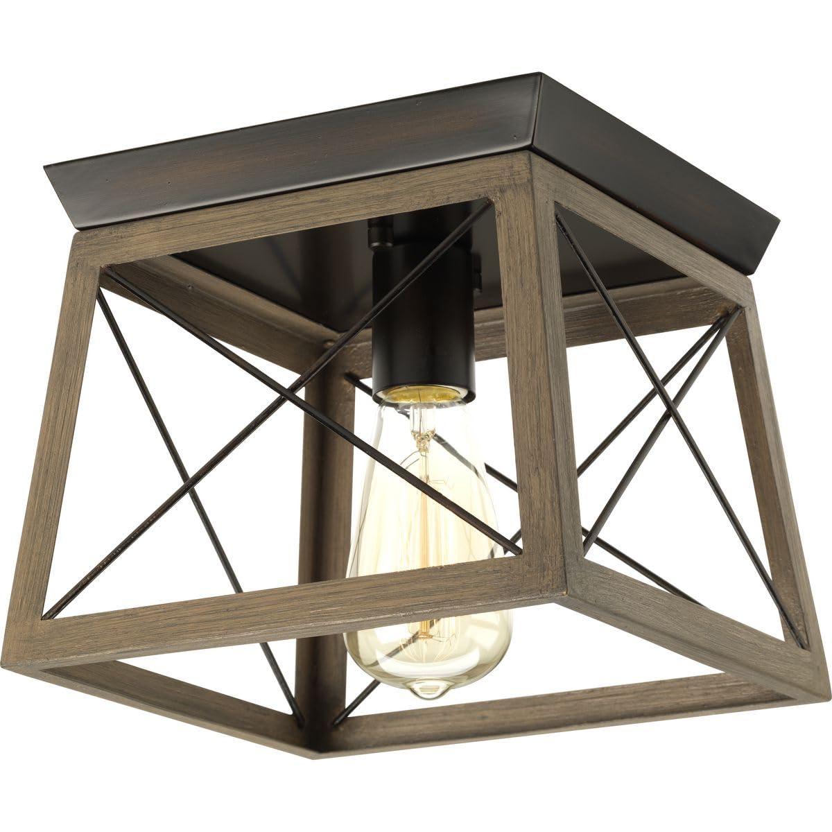 Progress Lighting Flush Mount Ceiling Light, One Light, Antique Bronze, Model P350022-020, Alloy Steel, Farmhouse Design