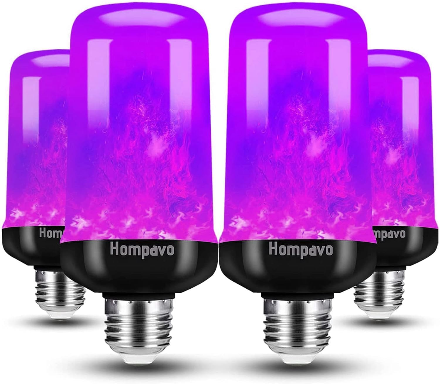 Hompavo Led Flame Light Bulbs - 4 Modes, E26/E27, Halloween & Christmas Decor, Purple, 4 Pack