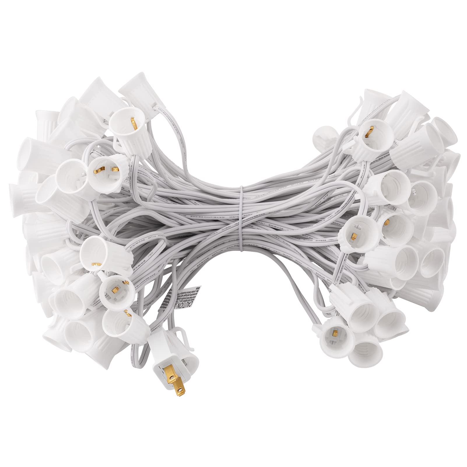 Brightown C9 Light Strand Set 200 FT for E17 Socket -12'' Spacing, Outdoor String Light Christmas Stringer with 100 Sockets 2Pac