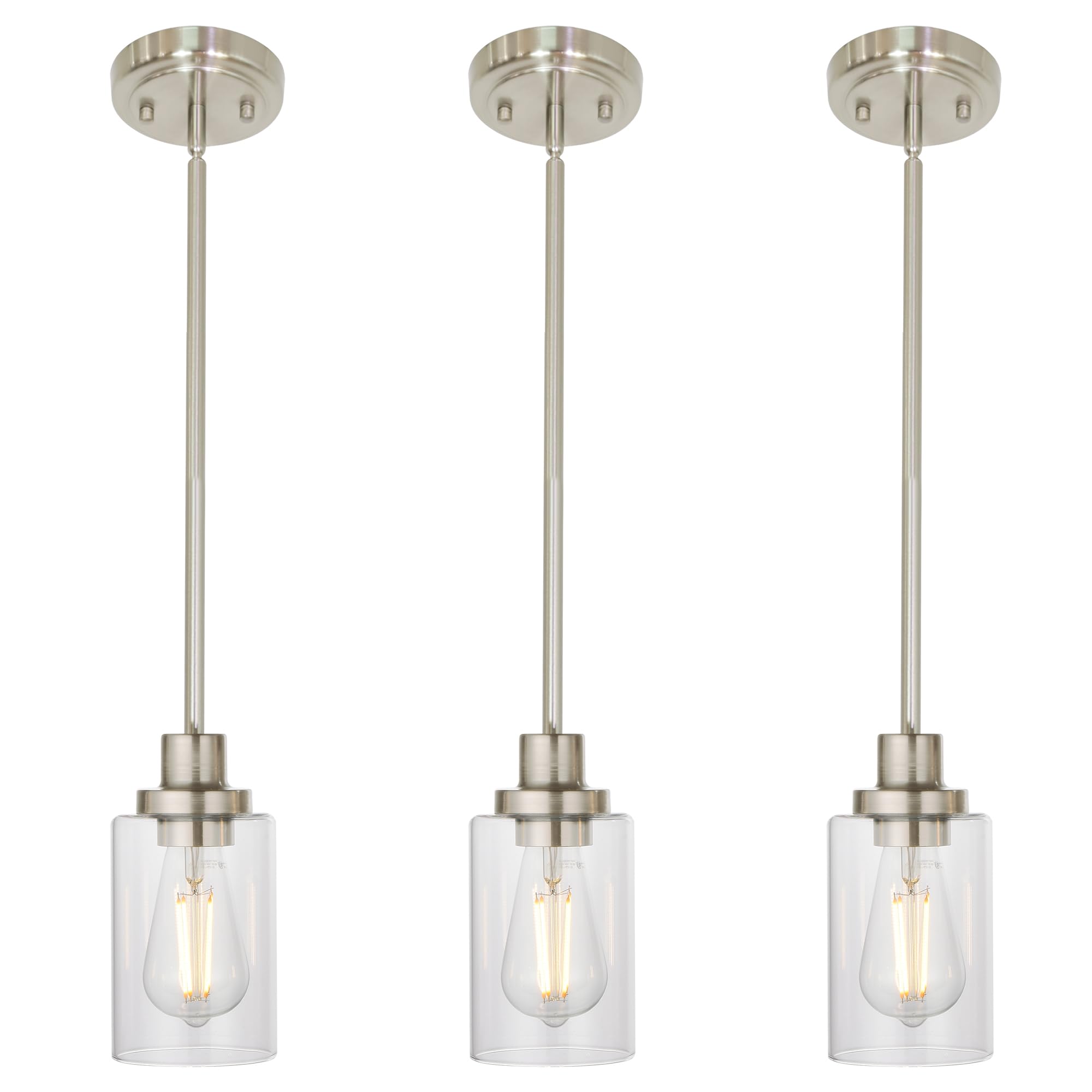MELUCEE 3 Pack Kitchen Island Pendant Lighting Adjustable Hanging Ceiling Lamp Brushed Nickel Finish with Clear Glass Shade for 