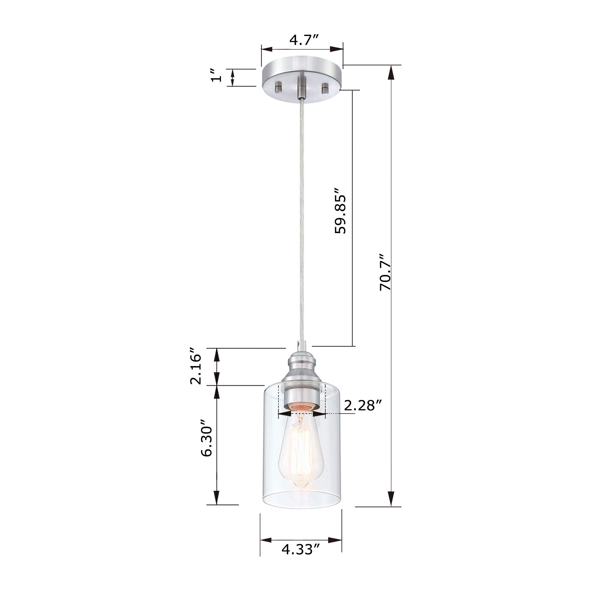 WISBEAM Pendant Lighting Fixture, Nickel Metal, E26 Base, 60W Max, 3-Pack, ETL Rated, Model WS-PDL004
