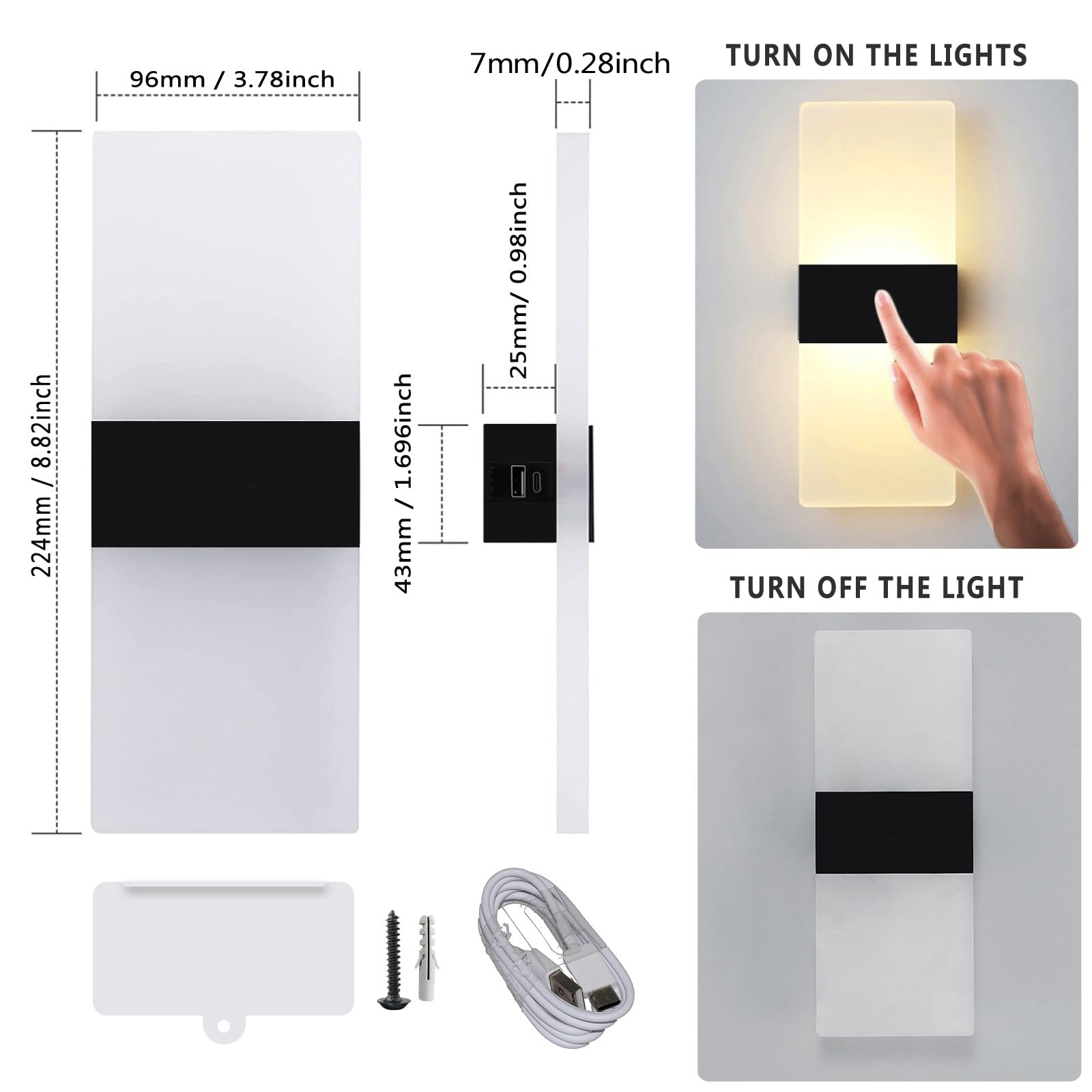 Ankboy Rechargeable Led Wall Lights Set Of 2, Battery Operated, Usb Charging, Warm White