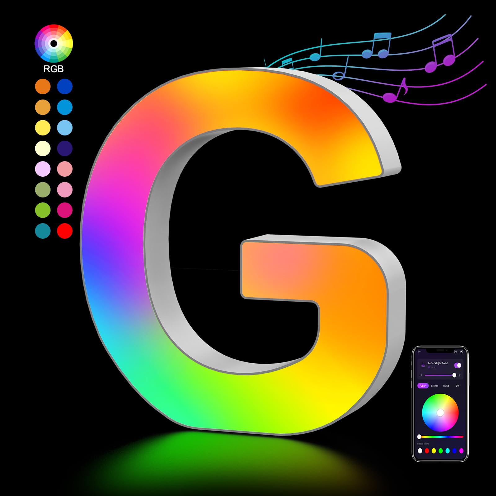 Kangtaixin LED Letter Light Sign, Color Changing, USB Powered, Model G201, Letter-G, Party Birthday Decorations, Night Light Decor