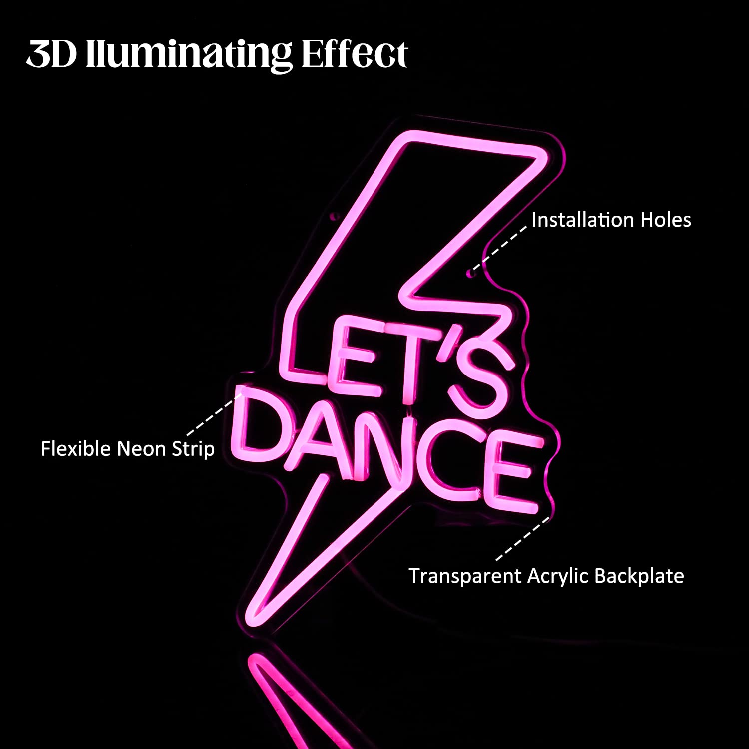 Let'S Dance Neon Sign Pink Led Word Light Sign Lightning Bolt Neon Light Dance Light Up Signs Neon Wall Light Letter Neon Signs For Bedroom Bar Wedding Birthday Dancing Party Decor Girl Gifts