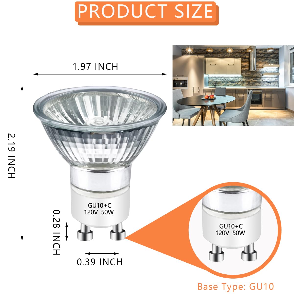 Bogao GU10 Halogen Bulbs 50W Dimmable 2800K Warm White Pack of 6 for Track and Range Hood Lighting