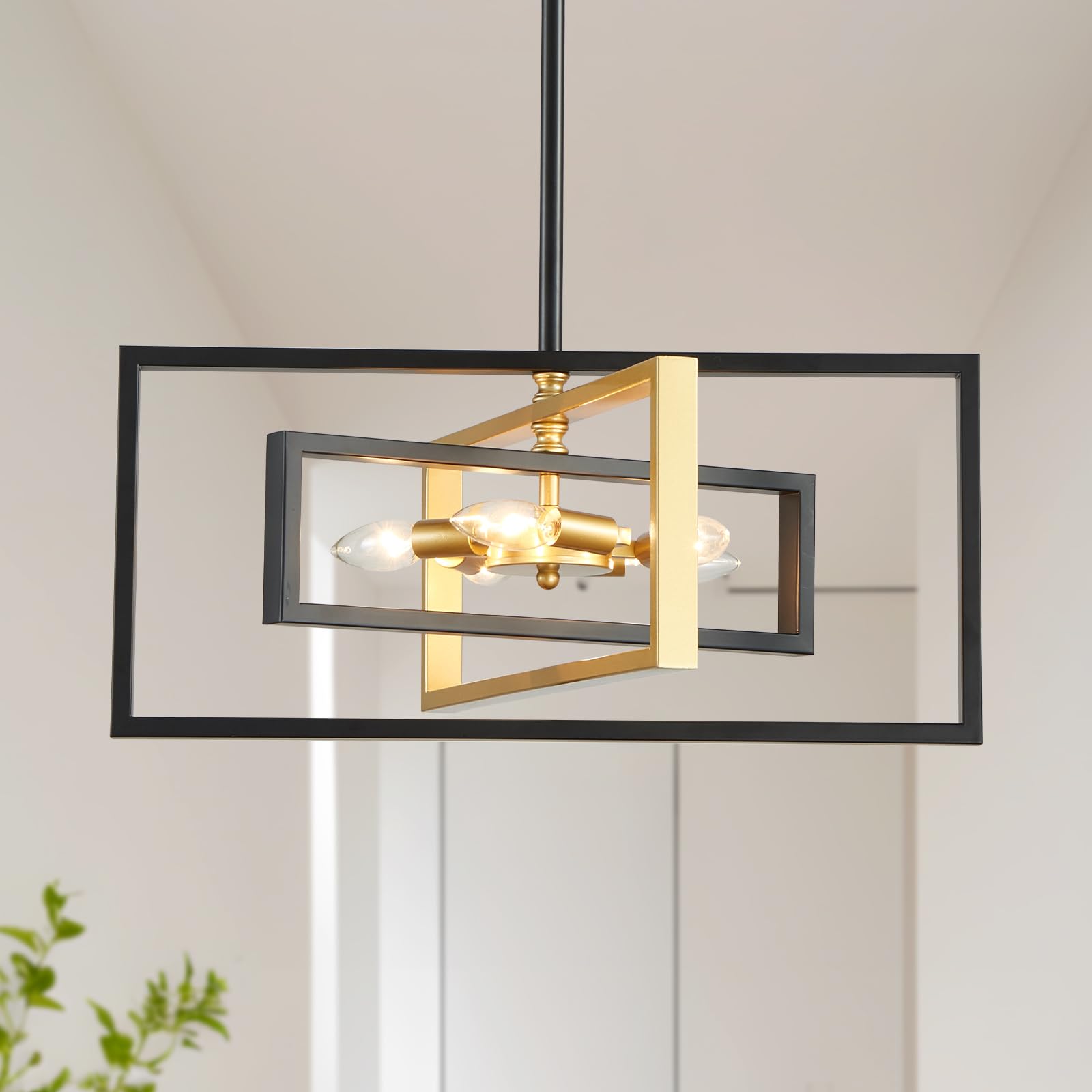 XINGQI Modern 5 Lights Chandelier Black and Gold Geometric Pendant Light Fixture 22'' Semi Flush Mount Ceiling Lights for Dining