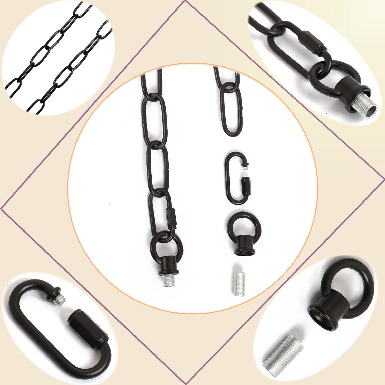 Eumyviv Heavy Duty Black Chain with 5in Canopy Kit, 10 Ft, Metal, Model L0018, Ideal for Chandelier and Swag Light Fixture