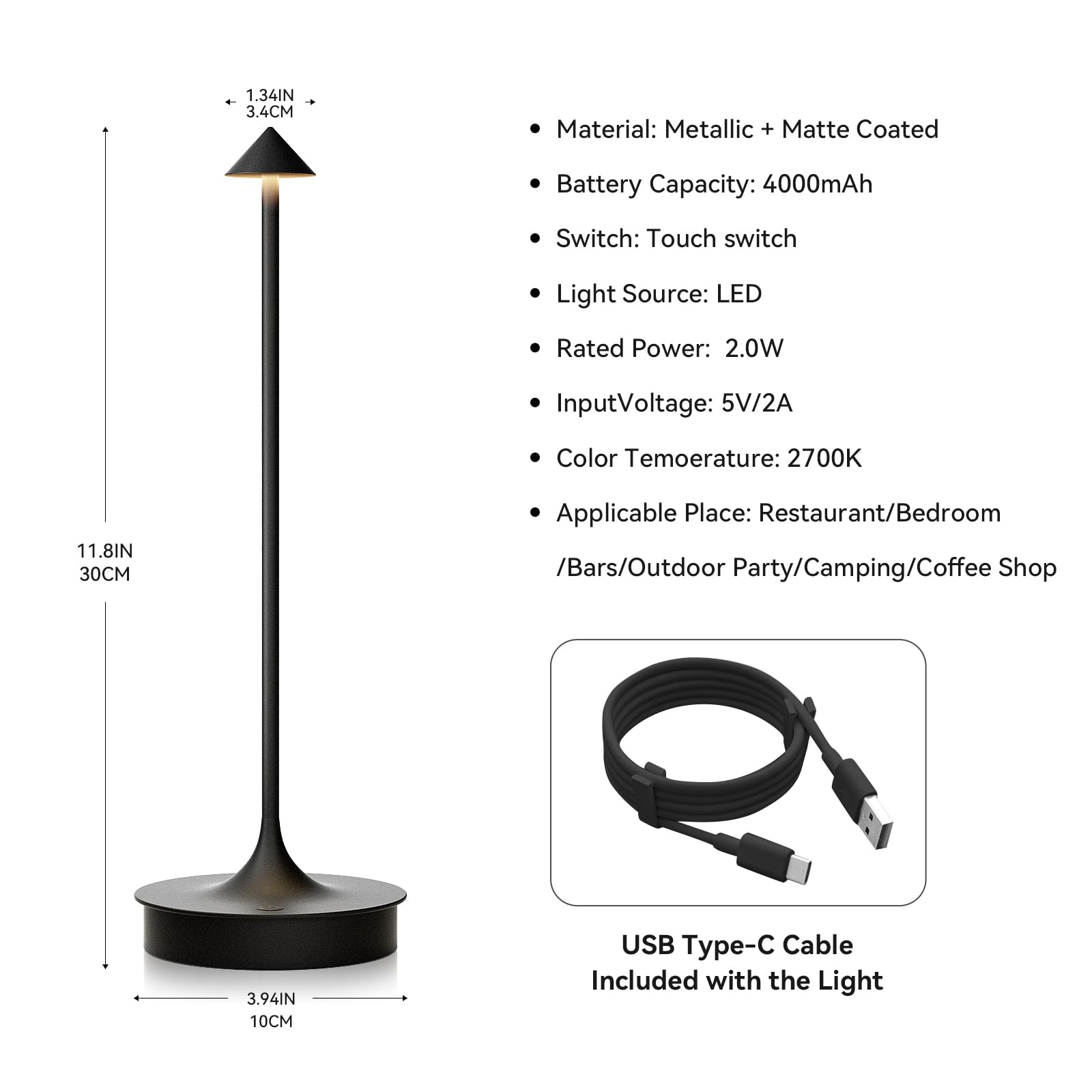 Jicai Small Cordless Table Lamp Rechargeable, Battery Operated Desk Lamp, 4000Mah Led Touch Lamp, Dimmable Portable Outdoor Wate