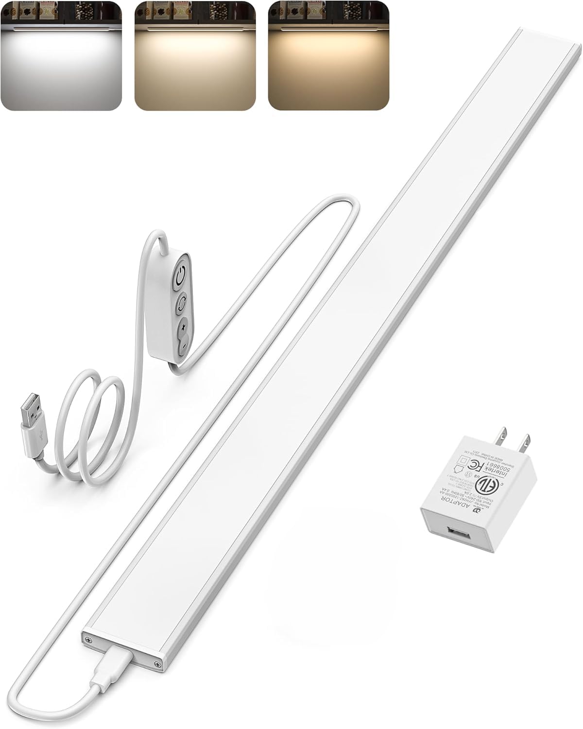 ASOKO Plug-in Under Desk Light, 24Inch LED Workbench Lights with Super Brighten 900Lumen and Smart Memory Function,3 Temps (3000