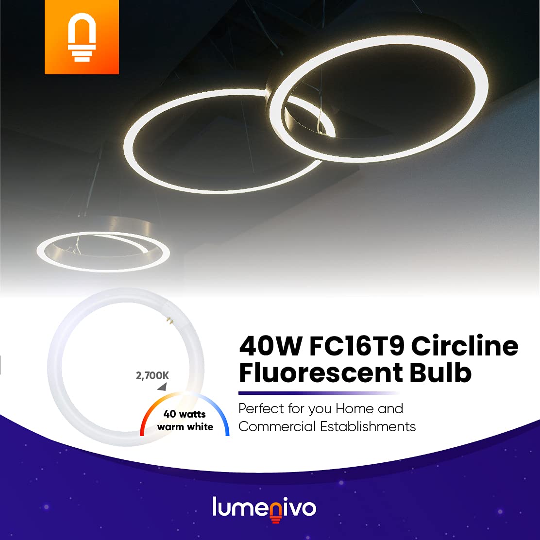 lumenivo FC16T9 Fluorescent Bulb Replacement 40W 16in T9 G10Q-4 Warm White 2700K