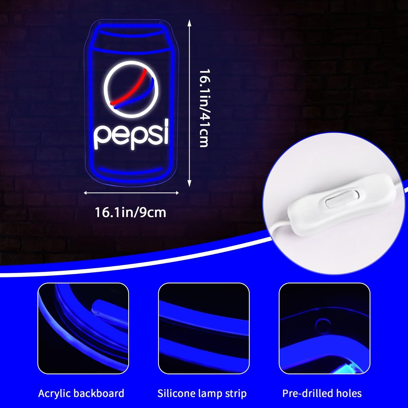Brineon Neon Sign - Cola Wall Decor Light, Silicone, 16.1x9 inch, F-Coke1