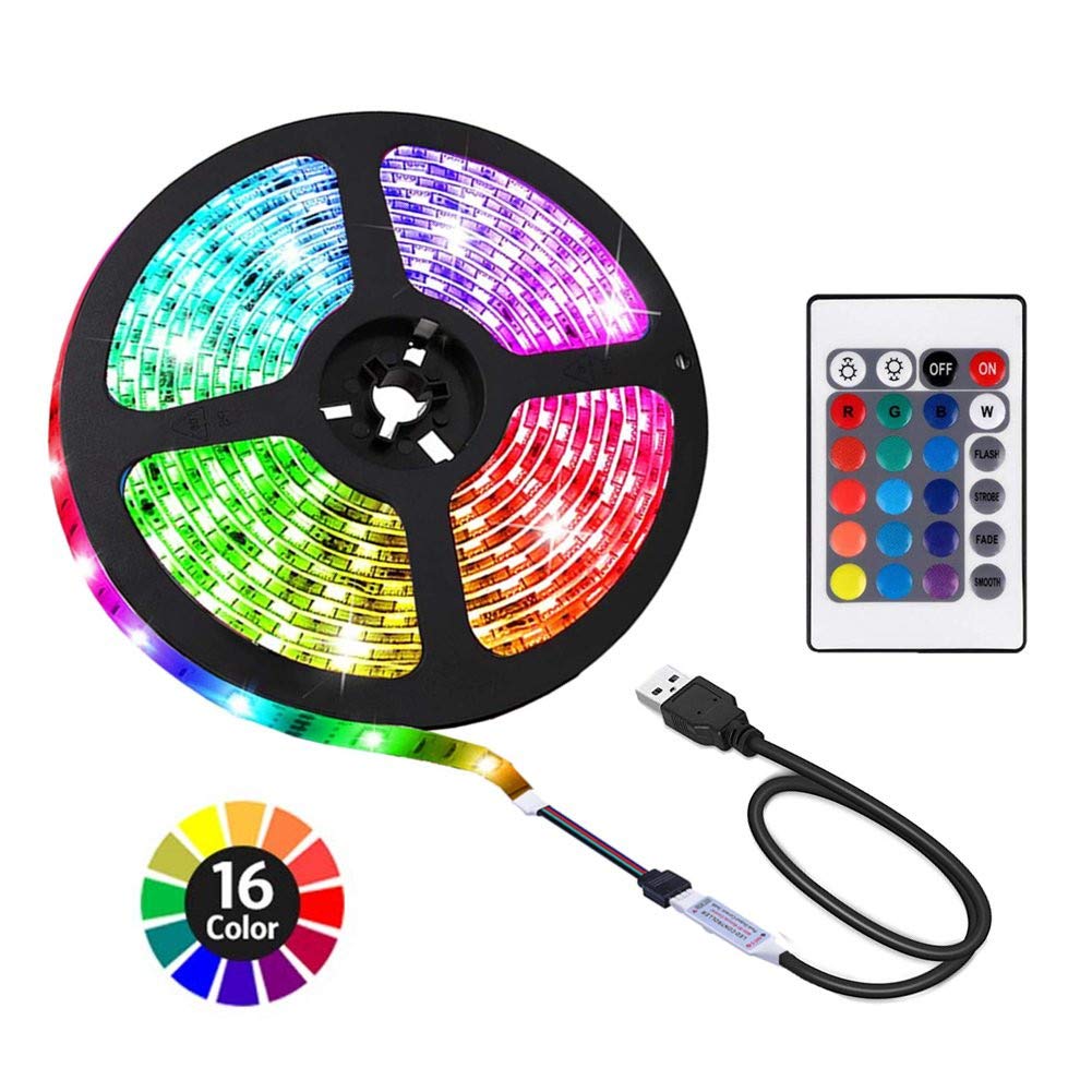 ACONDE 6.56 feet USB LED Strip Lights, DIY Indoor Decoration, TV Backlight, 24 Keys Remote