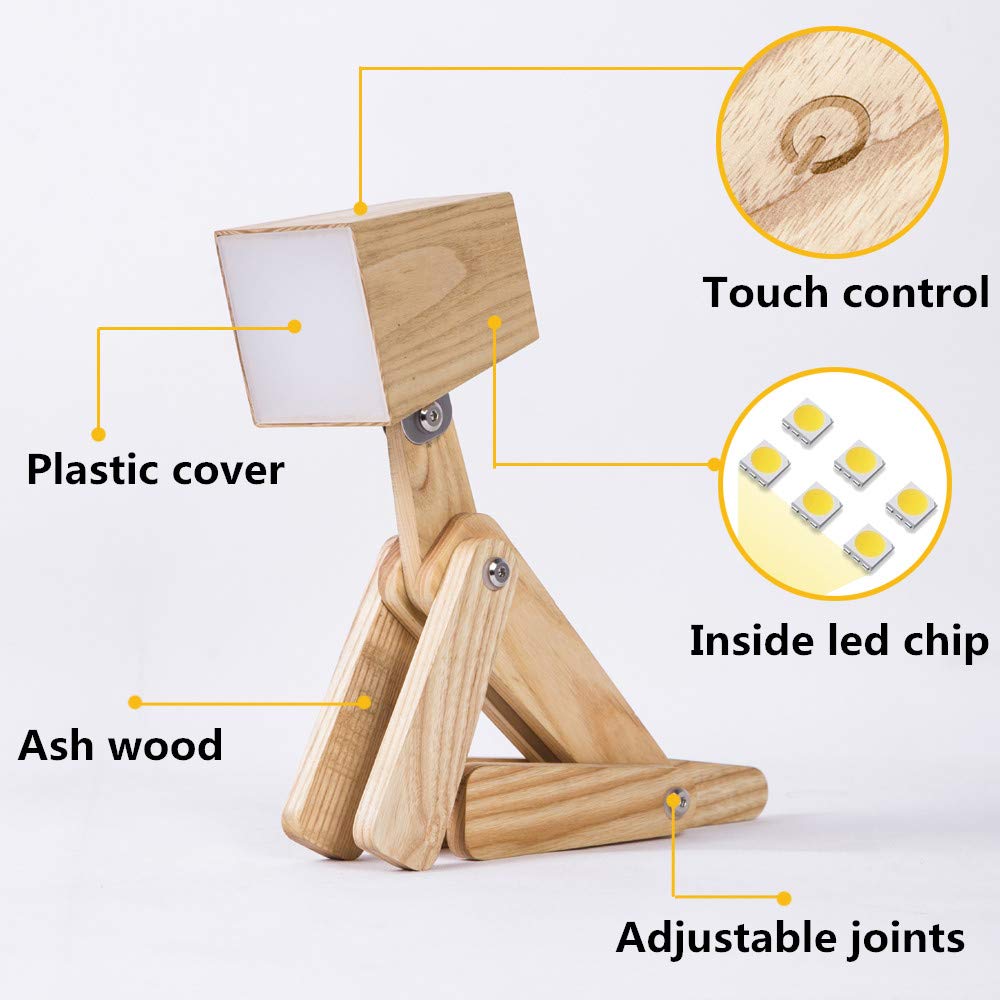 HROOME Dog Table Lamp - Dimmable Touch Control, Wood, Medium-Wood Color, Model TLP009M-WAL