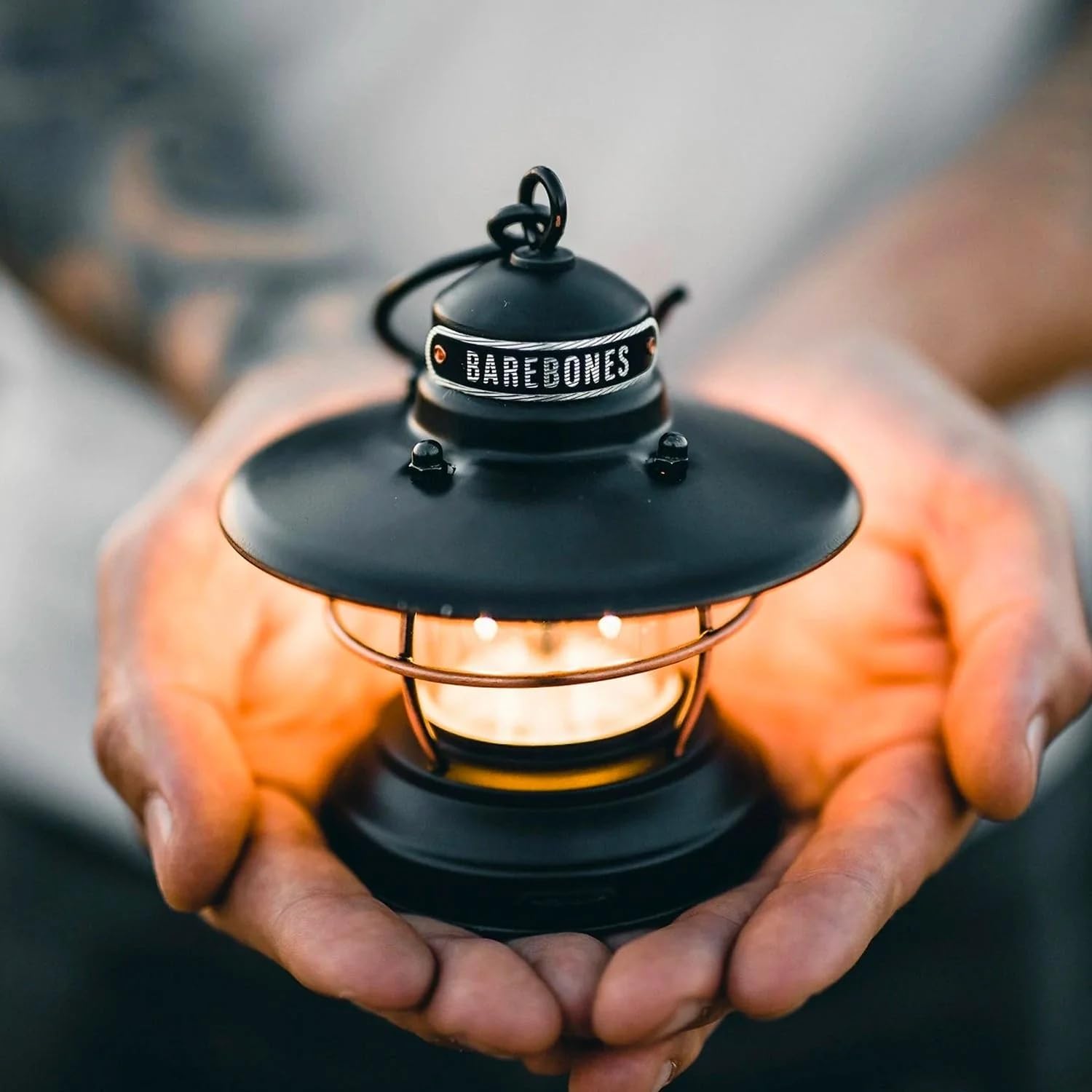 Barebones Edison Mini Lantern - Vintage LED Camping Lantern, Adjustable Brightness, Antique Bronze, 1 Pack, Model LIV-273