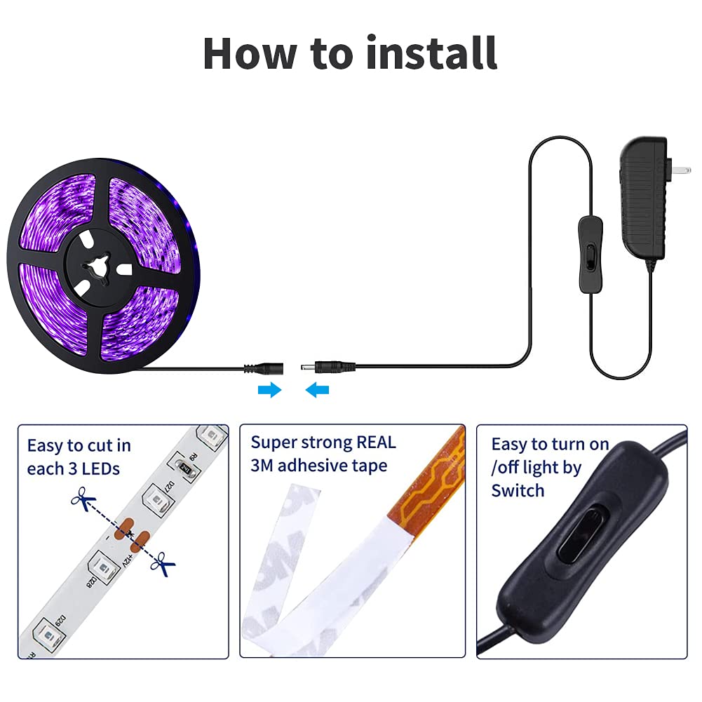 Tigqiang 20Ft Led Black Light Strip, Flexible Purple Light For Indoor Parties, 360 Lamp Beads, Non-Waterproof