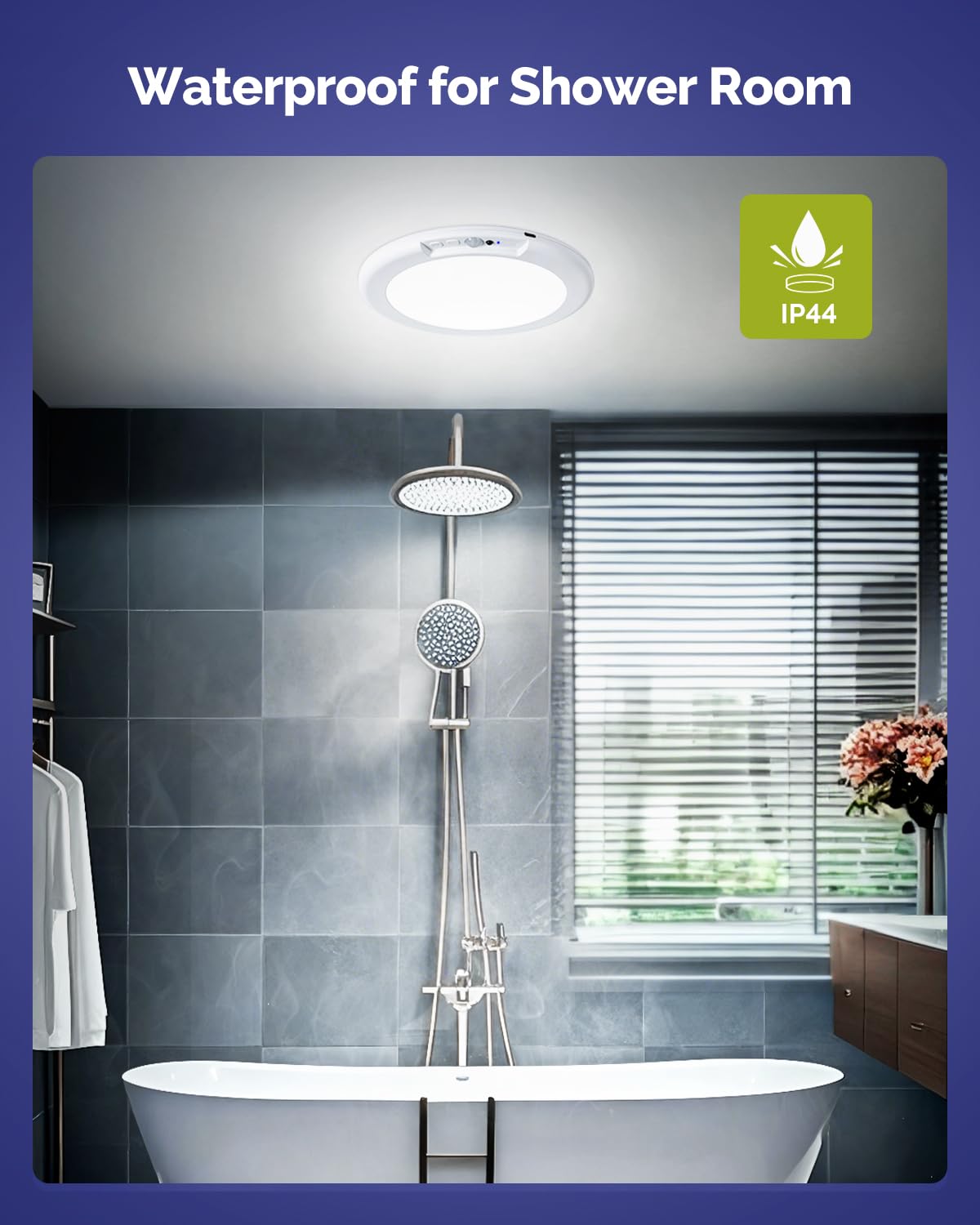 Aggforbl Battery Operated Ceiling Light With Remote, 7.48'' Rechargeable Shower Light Waterproof, Wireless Motion Sensor Ceiling