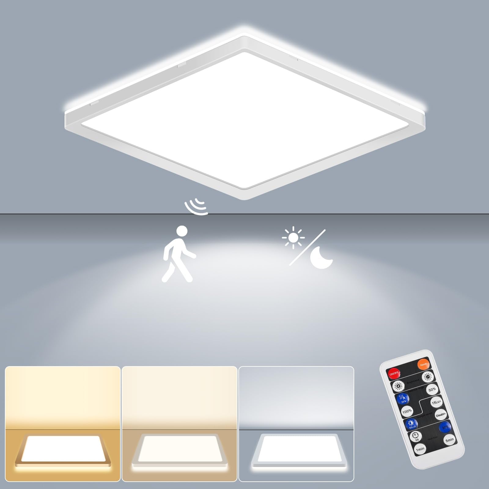 LEZOE Motion Sensor LED Ceiling Light 18W Dimmable 8.7Inch 3000K/4000K/6500K Model LZ2207