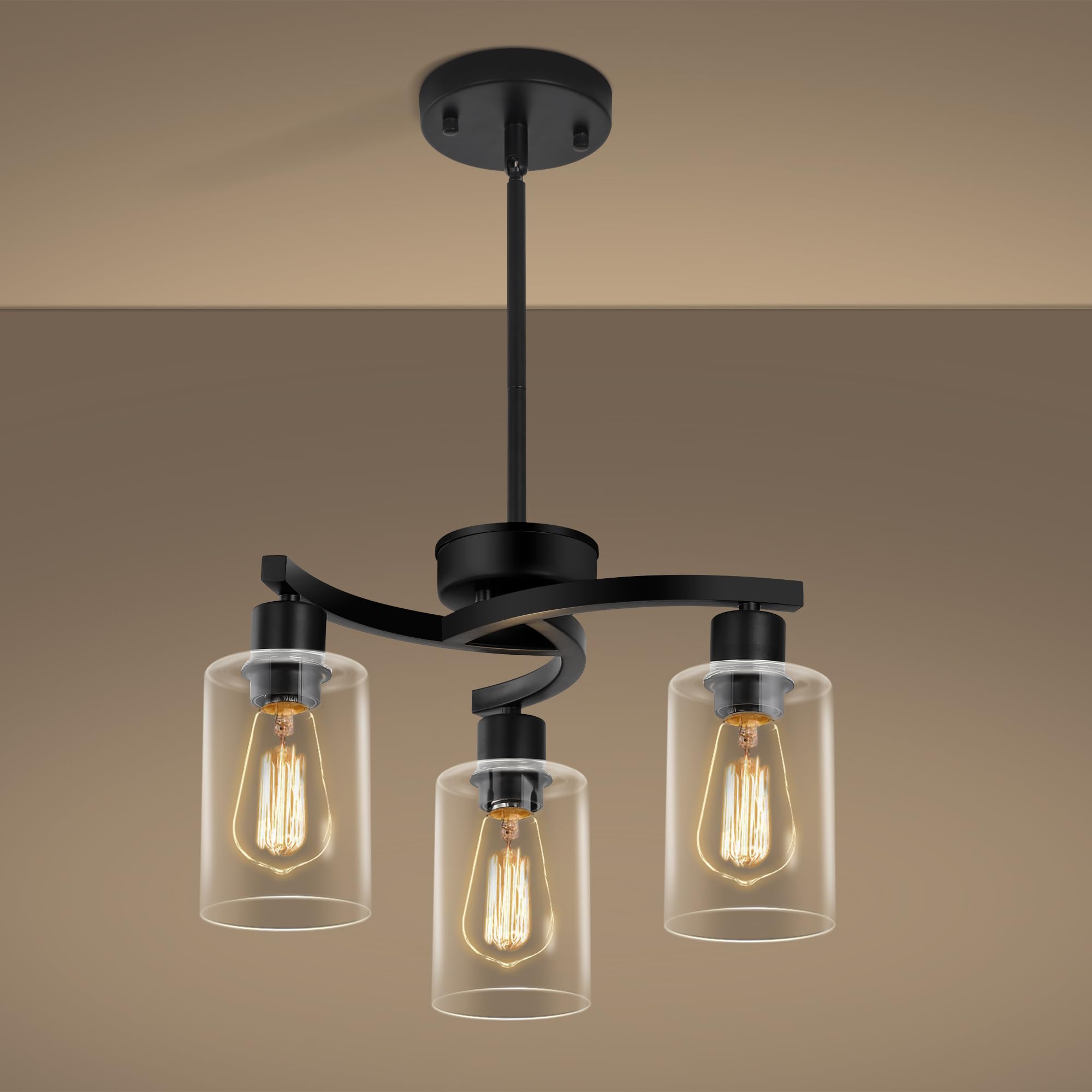 CNRATYE 3-Light Modern Farmhouse Black Pendant Lights Kitchen Island  Adjustable Height Contemporary Chandeliers for Dining Room Light Fixture Hanging  Clear Glass Shade