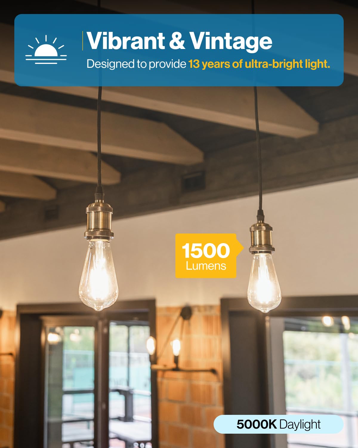 Sunco 10 Pack ST64 Vintage Edison LED Bulb, 1500 Lumens, Dimmable, 5000K Daylight, E26 Base, 13W=75W,
