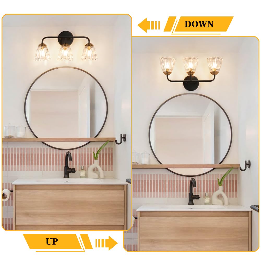 Vintage 3 Light Vanity Light, Black And Gold Bathroom Vanity Light Fixtures, Bathroom Light Fixtures With Glass Shade, Antique Vanity Light Fixtures Over Mirror, Wall Sconce For Bedroom, Living Room