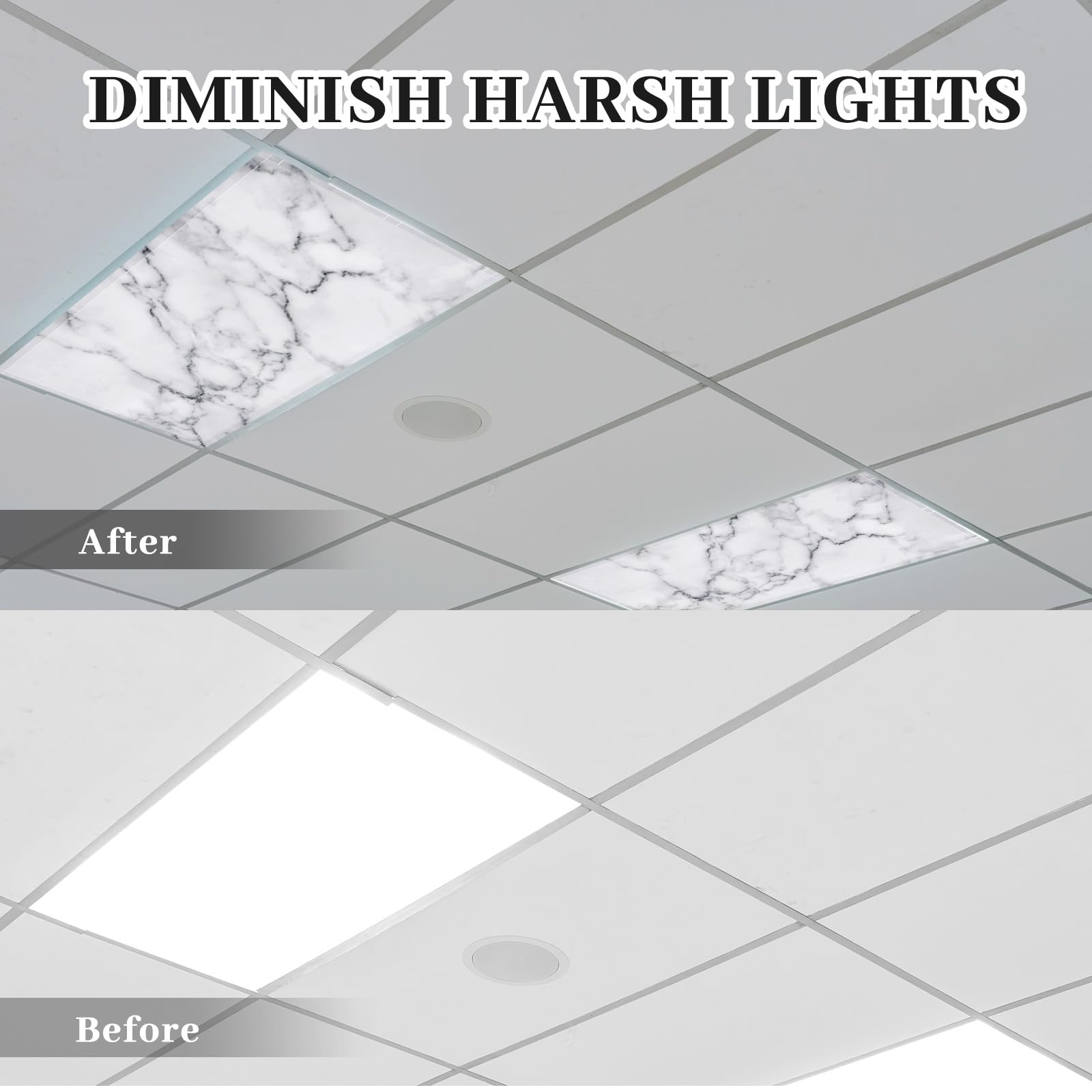 Patelai Fluorescent Light Cover - 4x2 Feet Magnetic Shade for Classroom & Office - Model PT-Patelai-44511, Marble Design