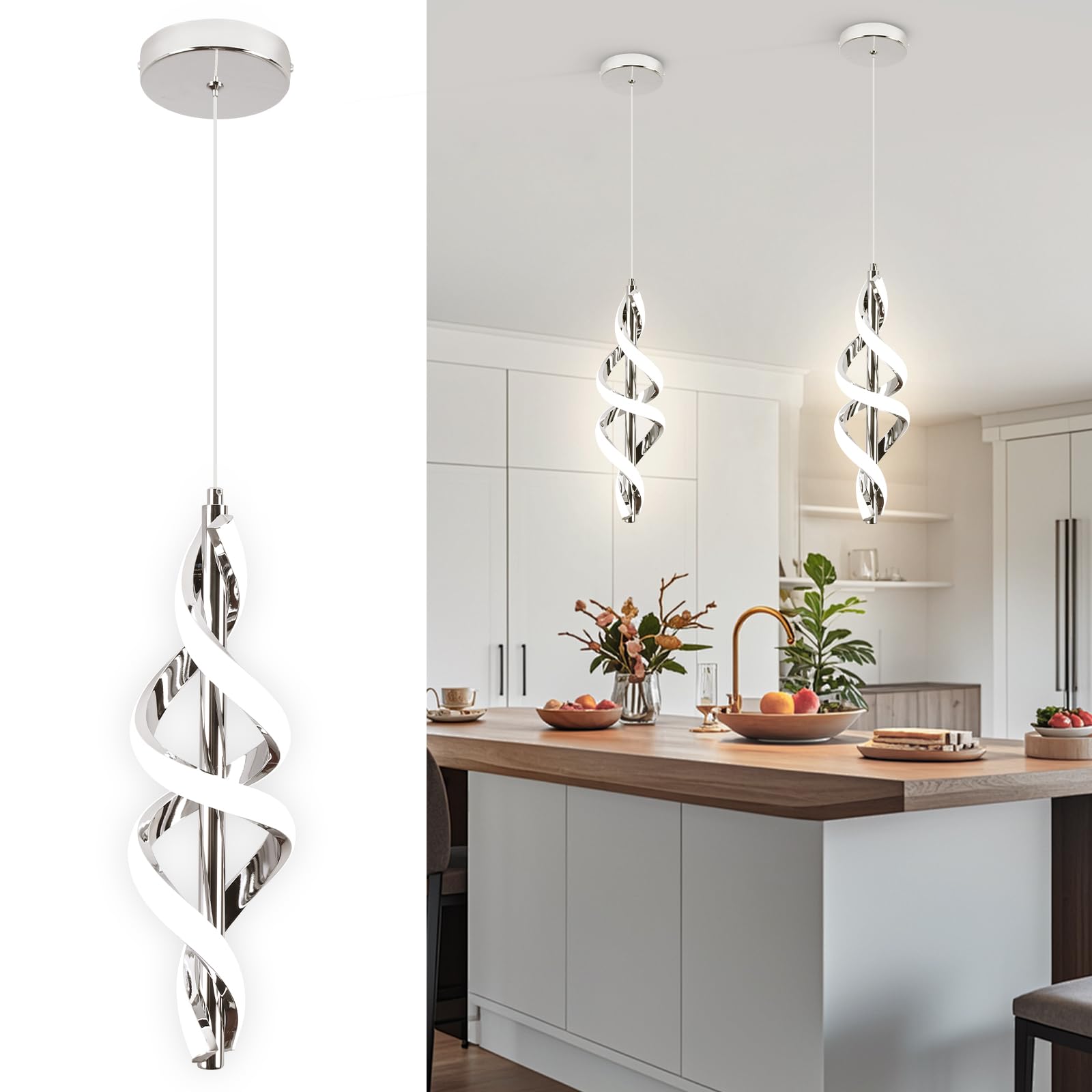 Vloitgol Pendant Light 4000K Modern LED Pendant Lights Kitchen Island Adjustable Pendant Lighting Over Island Hanging Pendant Light Fixtures for Kitchen Dining Room Hallway Foyer