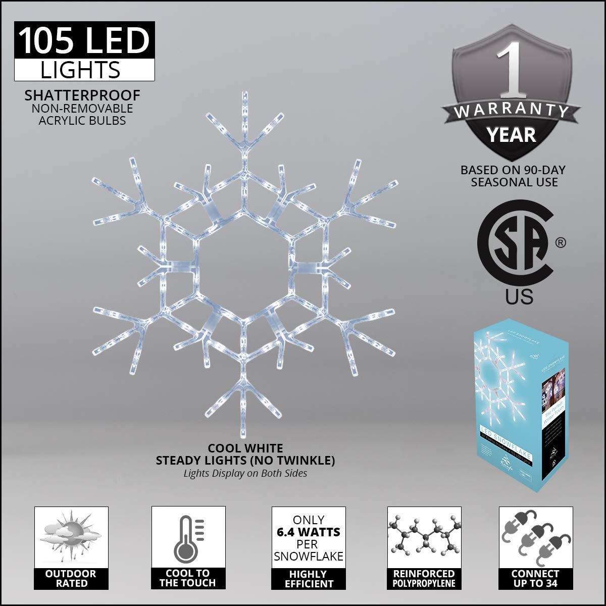 Kringle Traditions LED Folding Twinkle Snowflake Decoration, 36in, Cool White Lights, Plastic