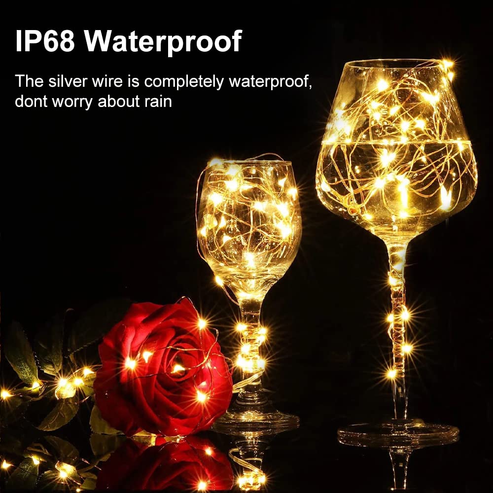 2 Pack Fairy Lights Battery Operated, 200 Led 66Ft Silver Wire Twinkle Light Auto Timer Mini String Light For Outdoor Indoor Gar