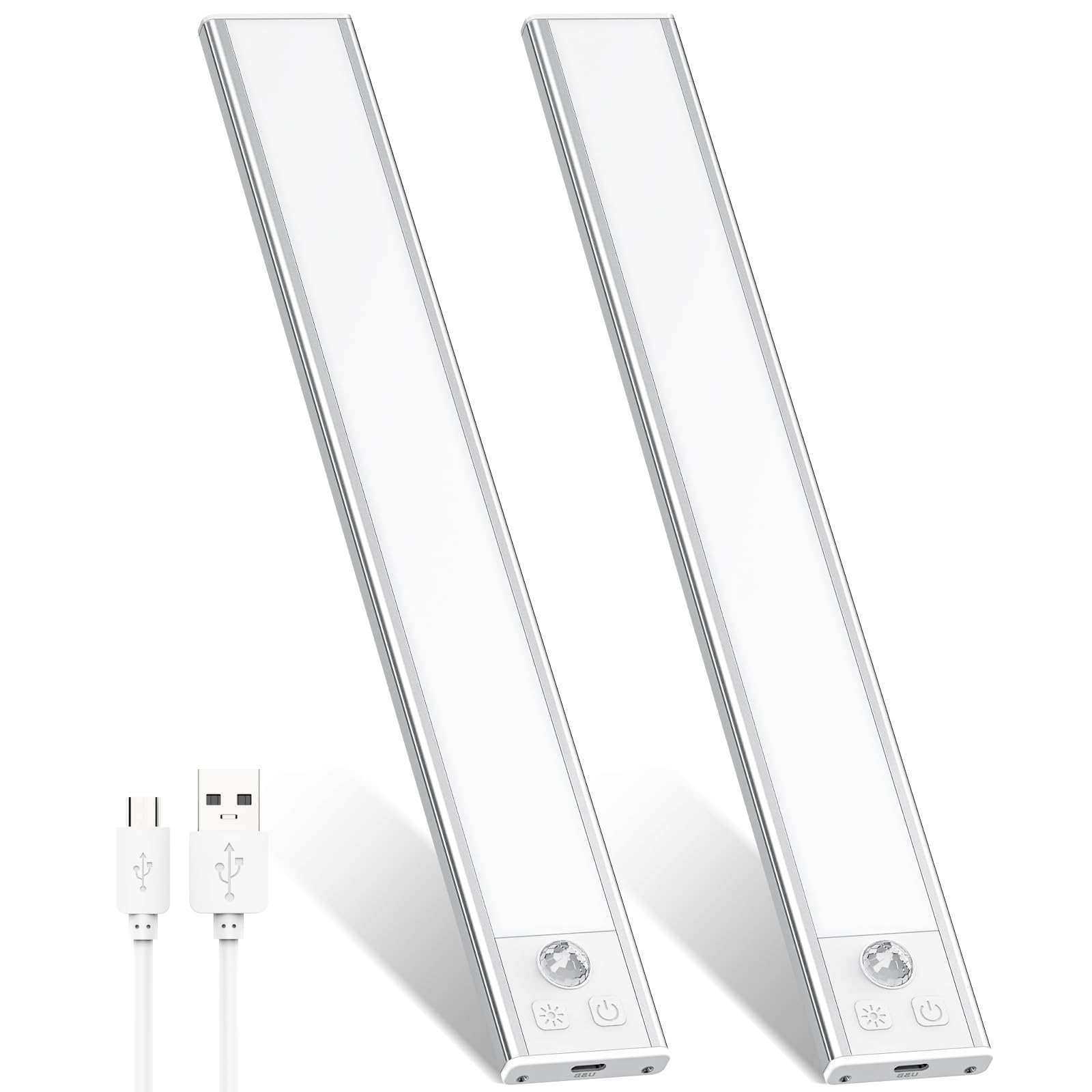 Dealgadgets 2 Pack Under Cabinet Lights, 52 Led Motion Sensor, Cold White, 12.2 Inch, Silver