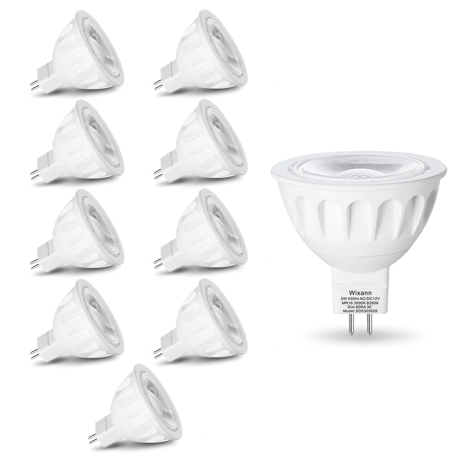 Mr16 Led Bulbs Dimmable, 5W 3000K Soft Warm White, 450Lm,12-Volt Gu5.3 Bi-Pin Base, 40 Degree Spot Lighting For Indoor. (10 Pack