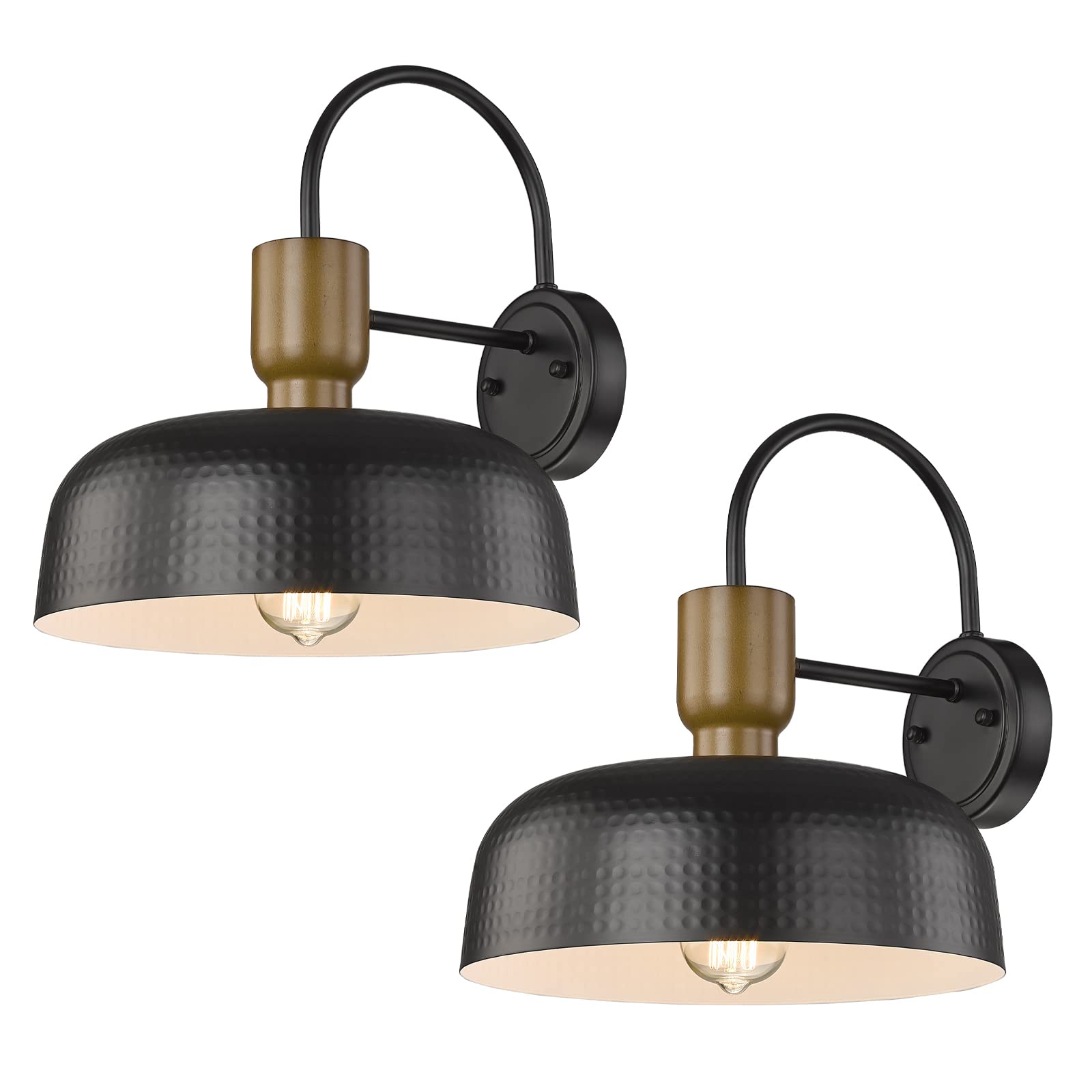 Darkaway Industrial Barn Light Fixtures Wall Lamps Sconces with Hammered Metal Shade, Black Wall Lighting for Outdoor Indoor Pat