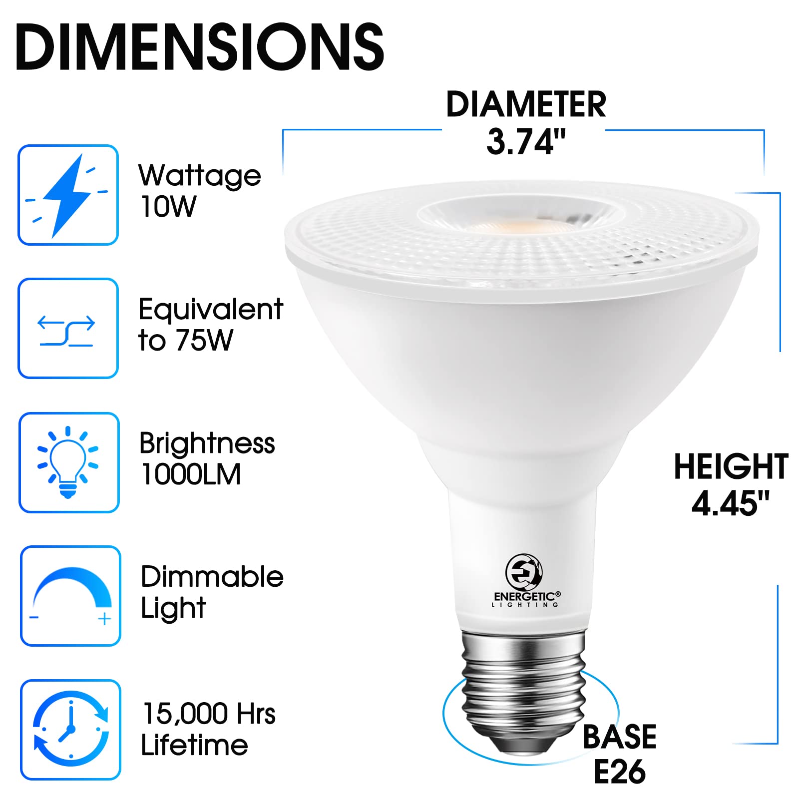 ENERGETIC SMARTER LIGHTING PAR30 LED Bulbs 10W (75W Equivalent) 5000K Daylight Dimmable Waterproof 10 Pack E26 Base