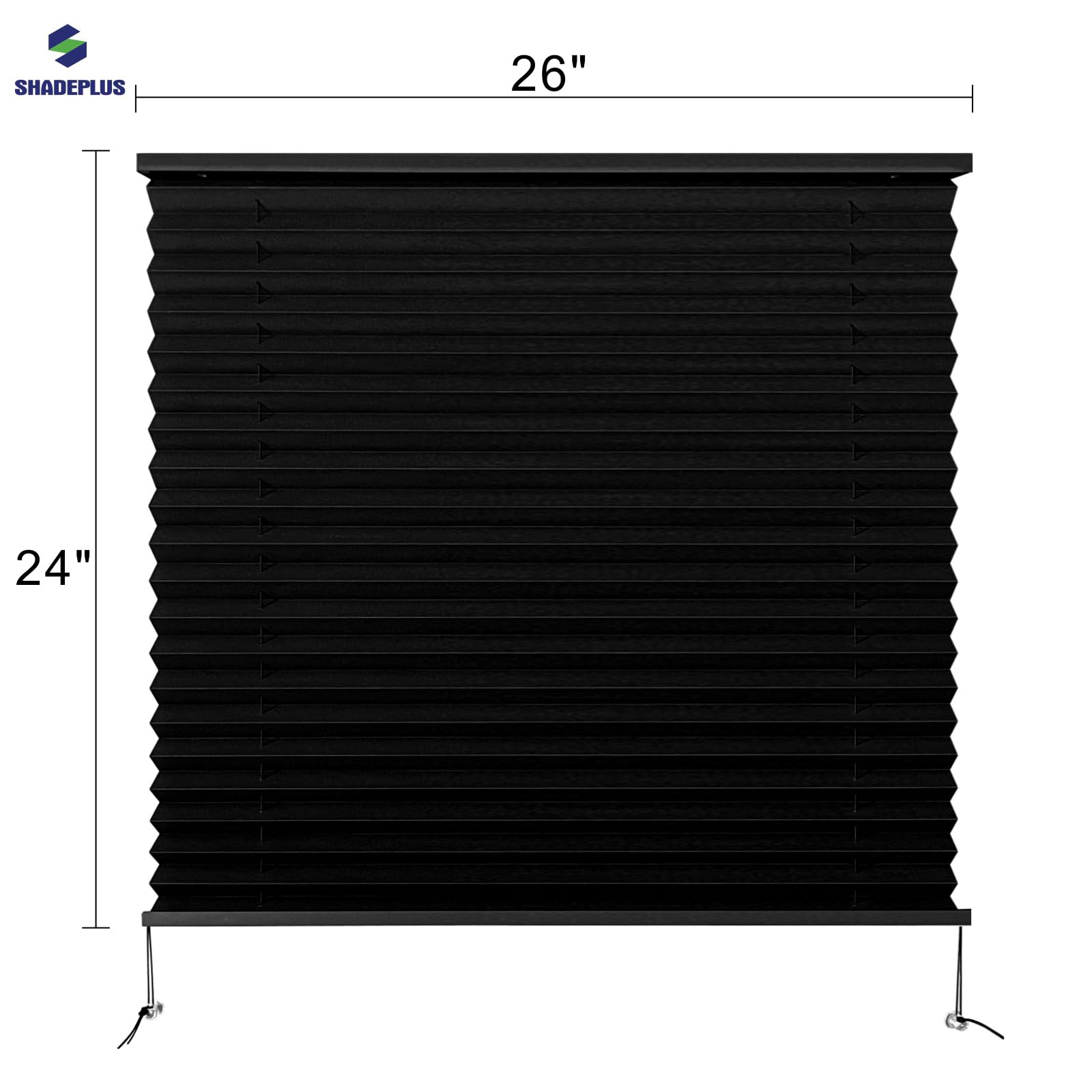 SHADEPLUS RV Blinds Pleated Shades Polyester Blend 26inW x 24inH Black Model NBZL-BLACK-26/24