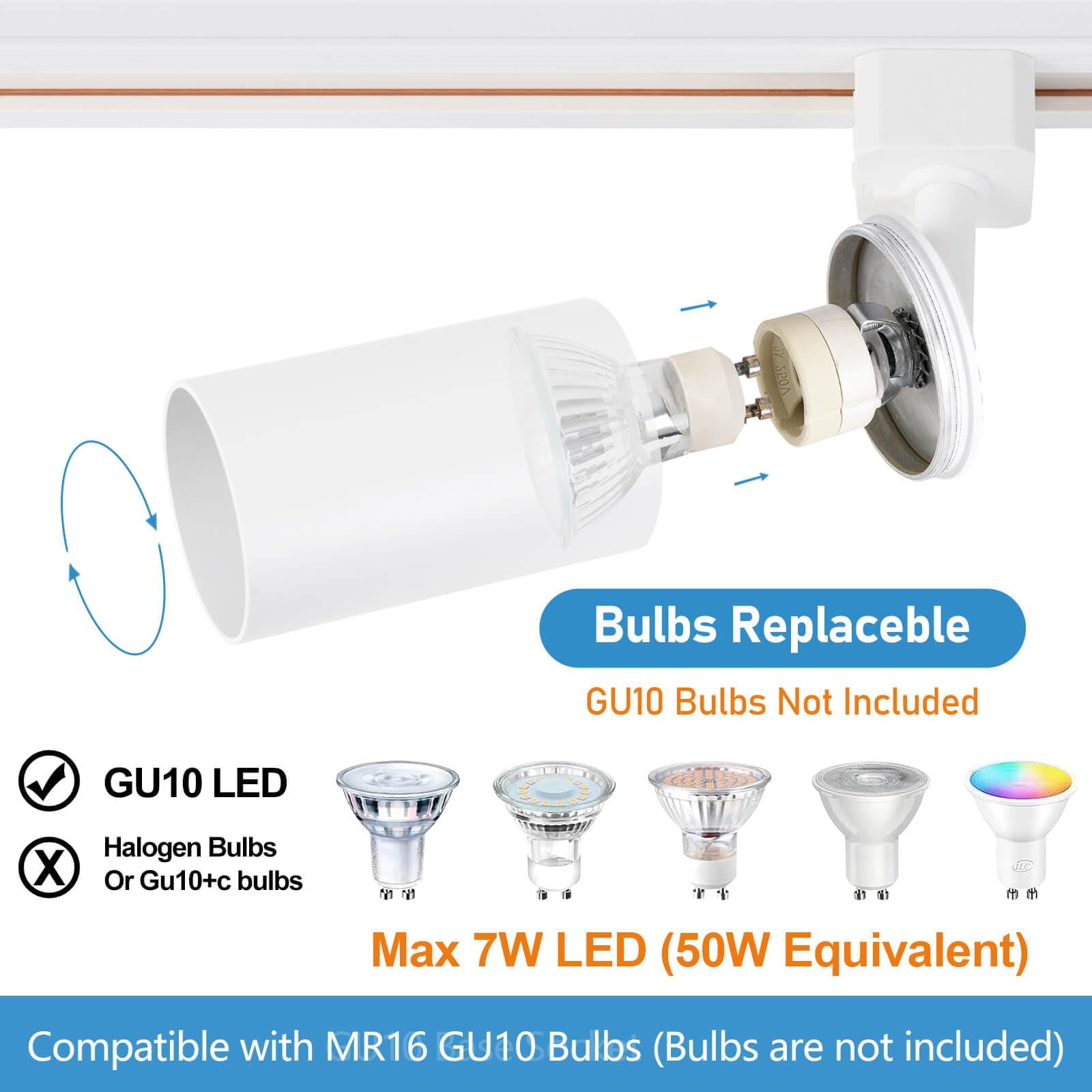Hiiglxii 6 Lights GU10 LED Track Lighting Kit, 6.6FT H Track, White Metal Fixtures for Modern Kitchen, Ceiling Spot Light
