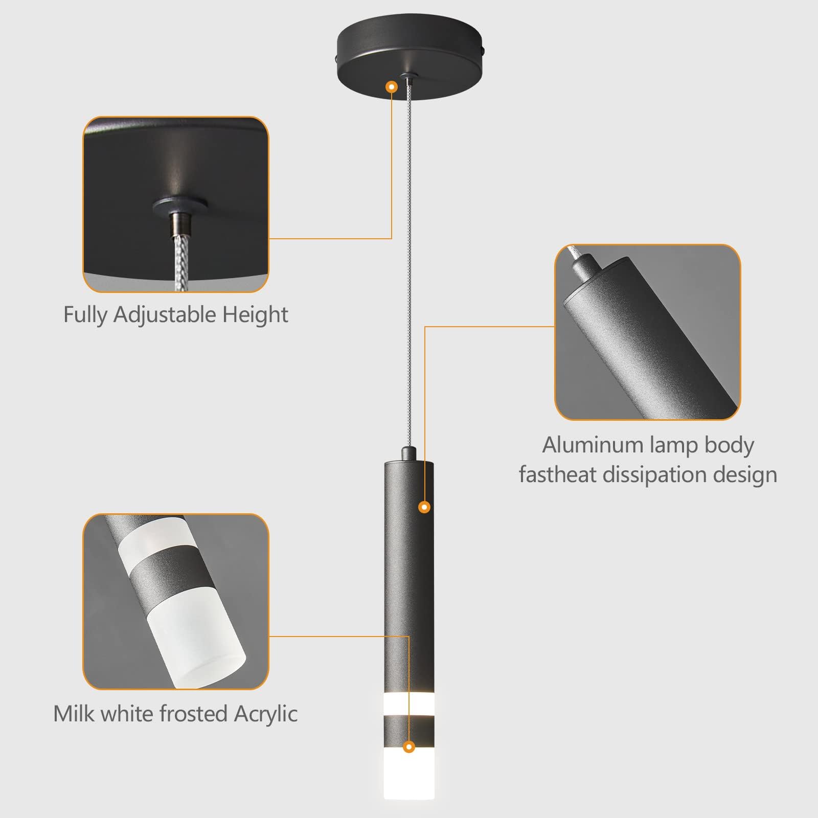 LIANGMH Modern Pendant Light Dimmable LED Aluminum Kitchen Fixture 1-Pack Black Model LIANGMH-082