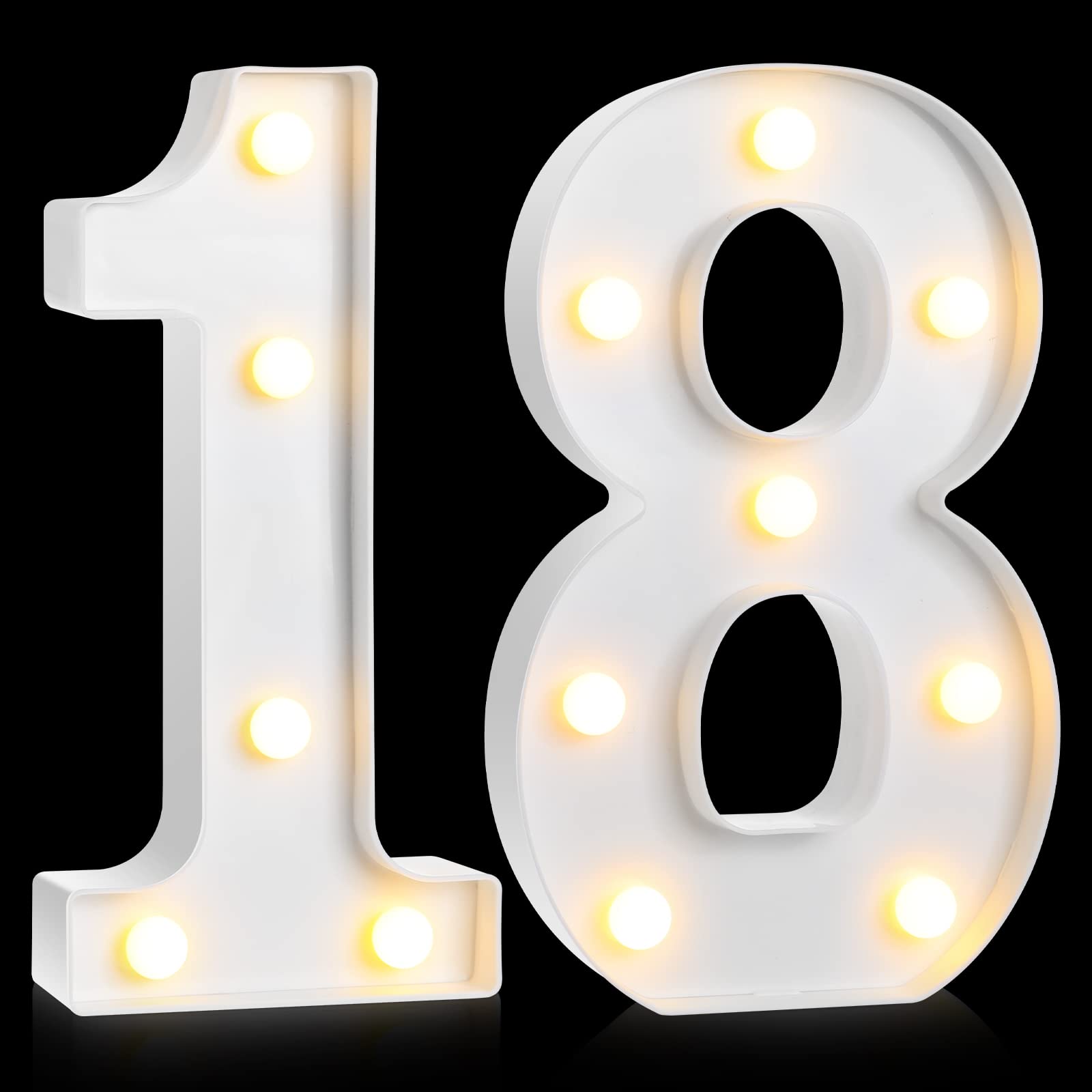 Treela LED Birthday Number Sign, 8.7in  Glitter Marquee, 18th Size, White, Model Treela-Light-01