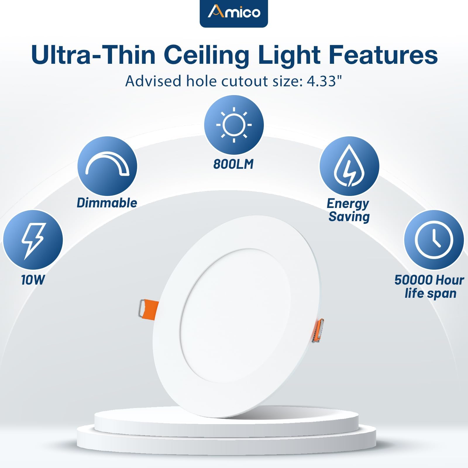 Amico 12 Pack Ultra-Thin 4 Inch Dimmable LED Recessed Lights, 5CCT (2700K-5000K), 800 Lumens, Model HS-ST