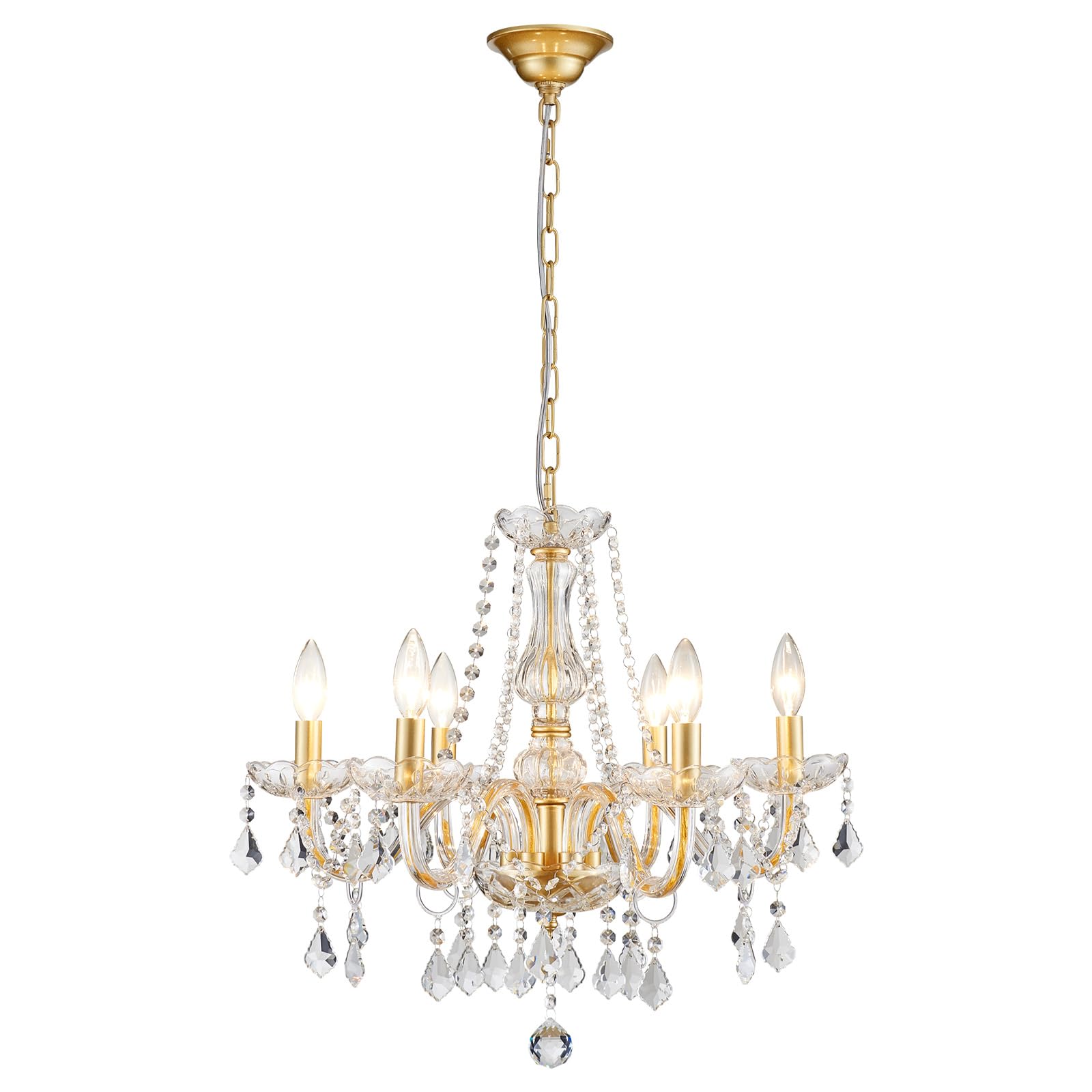 Crystal Chandelier Light Fixture, Modern K9 Crystal Chandeliers For Dining Room, 6-Lights Gold Ceiling Light, Adjustable Hanging